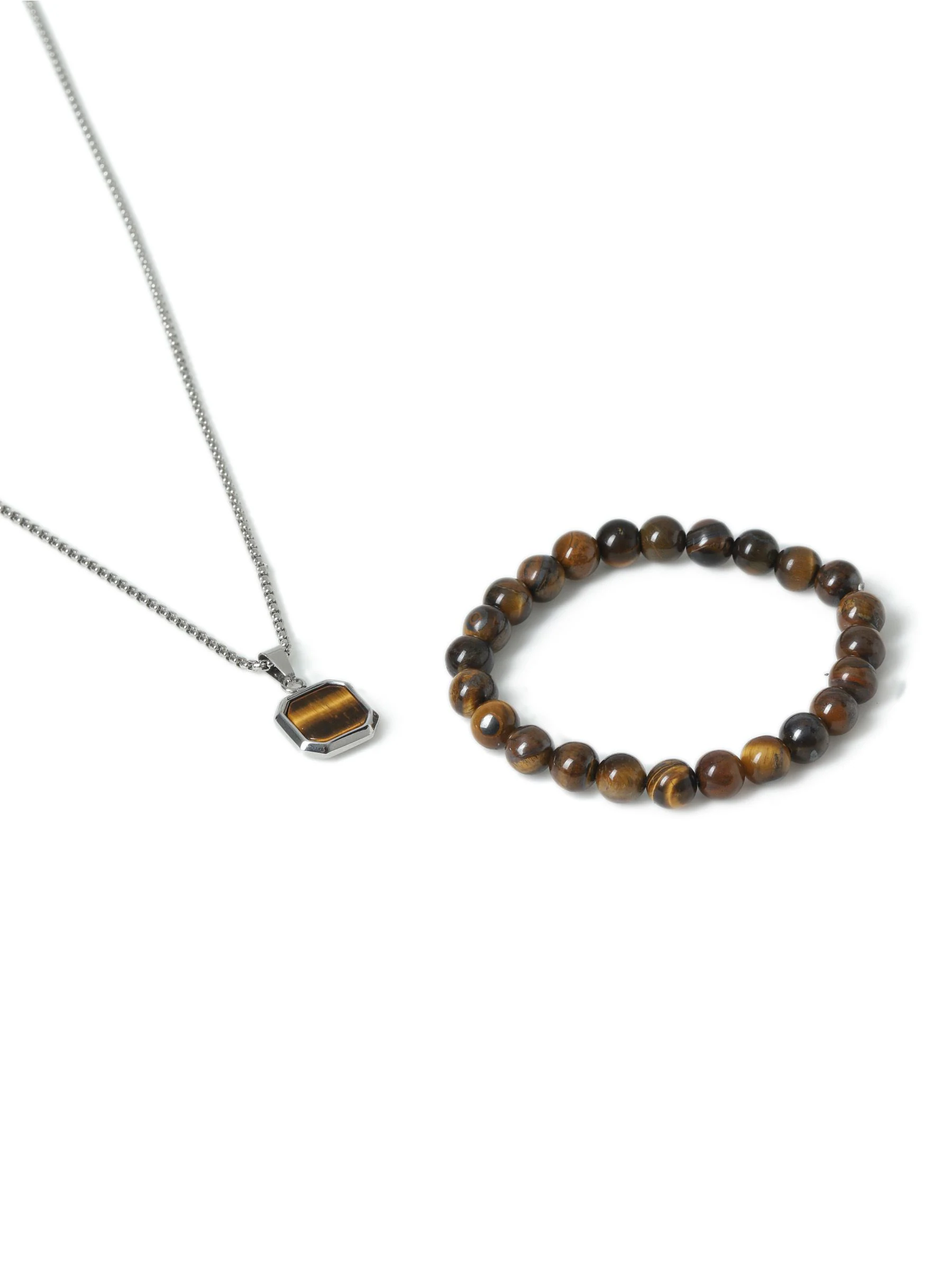 Stainless Steel and Tigers Necklace and Bracelet Gift Set