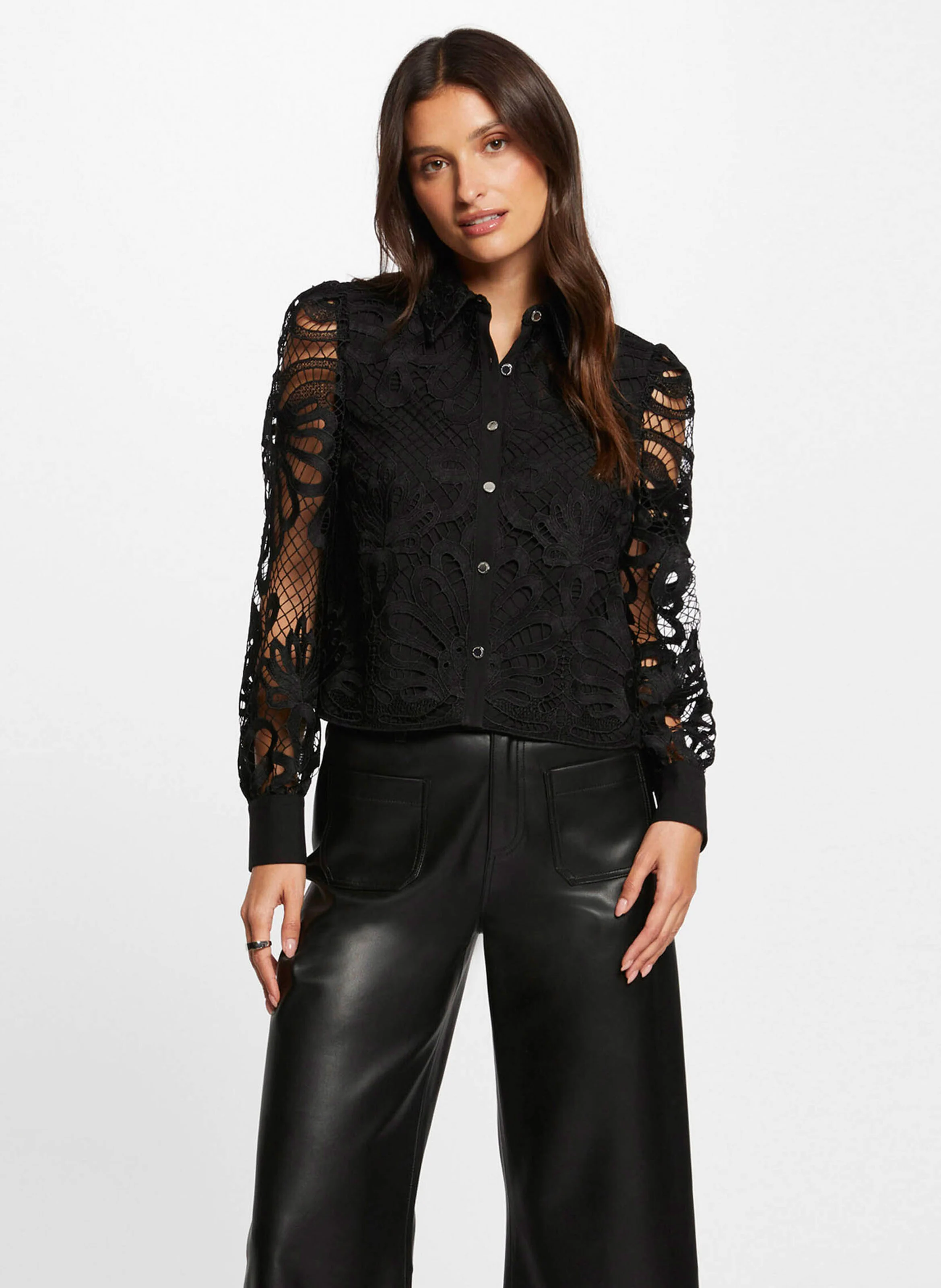 COSLAX - Top col chemise en dentelle | Noir