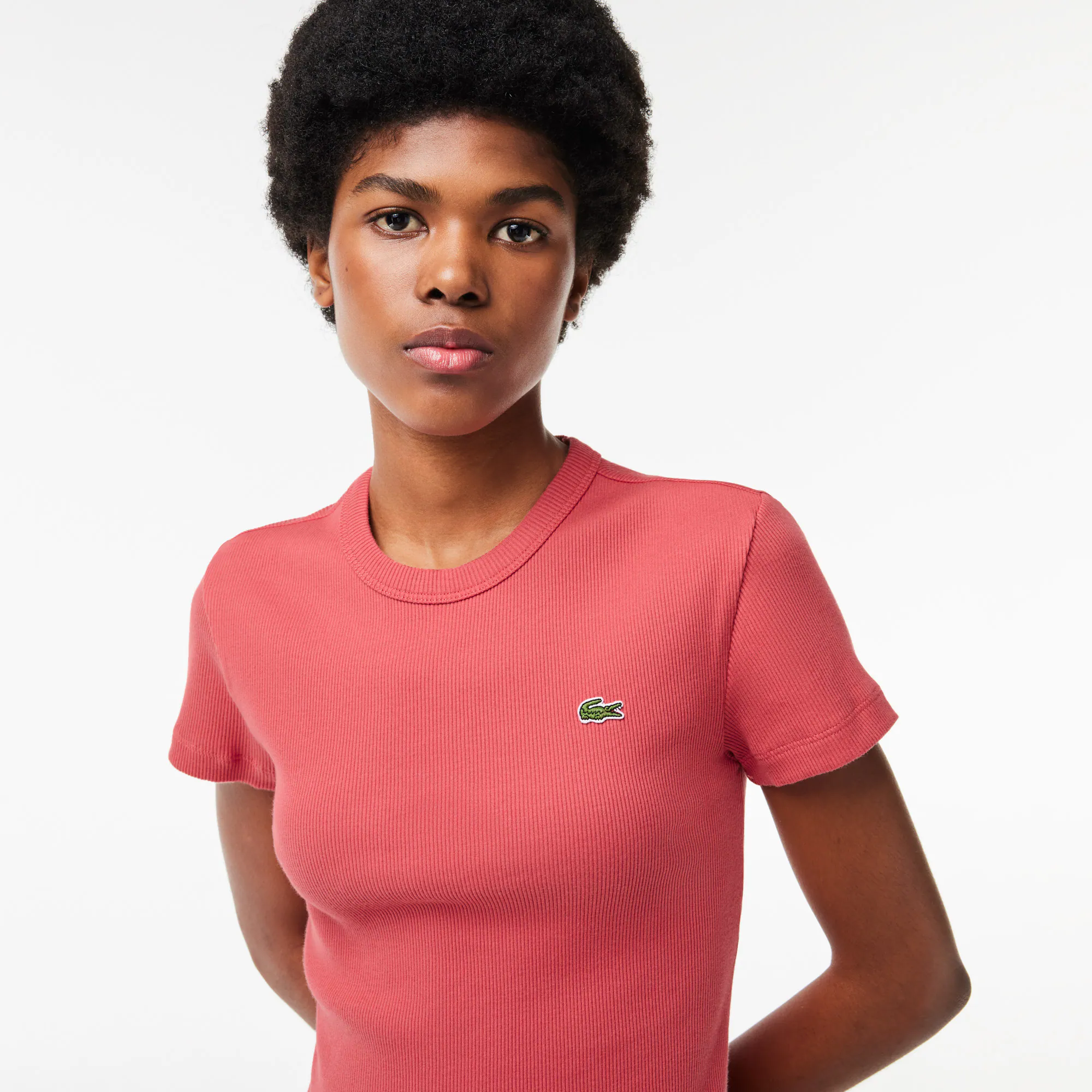 Damen T-Shirt aus gerippter Baumwolle T-Shirts - Rot - Lacoste - Damen