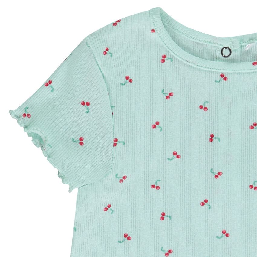 T-shirt manches courtes effet côtelé fantaisie pour bébé fille - Bleu