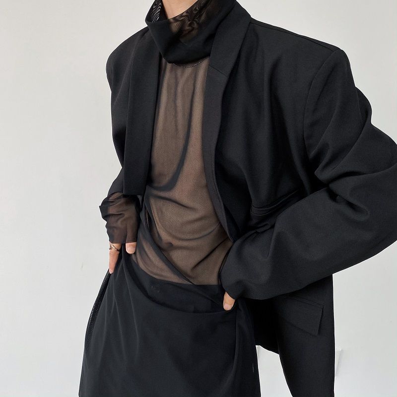 Bjorn - Lange mouwen coltrui doorschijnende mesh top