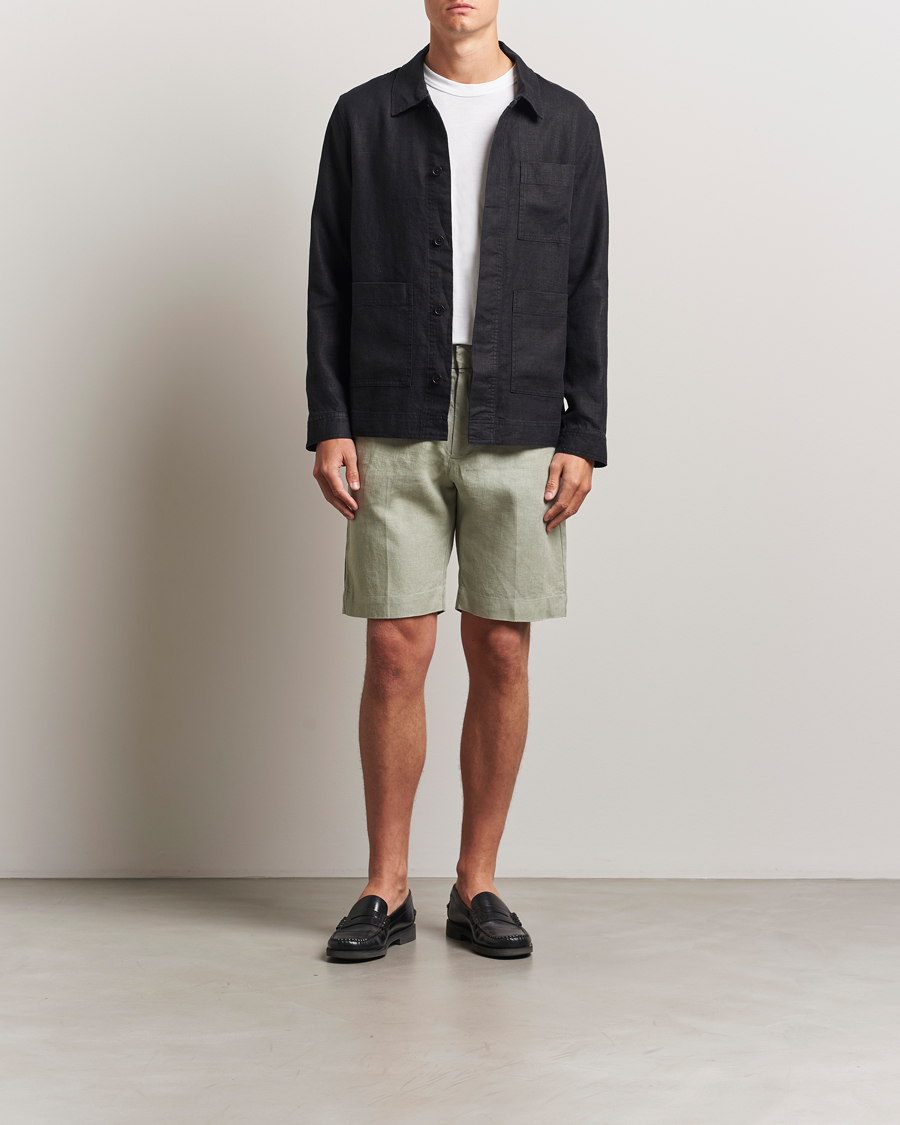 NN07 Billie Pleated Linen Drawstring Shorts Sage Green