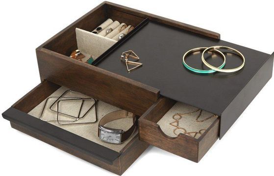 Umbra - Stowit - Opbergbox - Zwart/Walnoot - Rubberhout