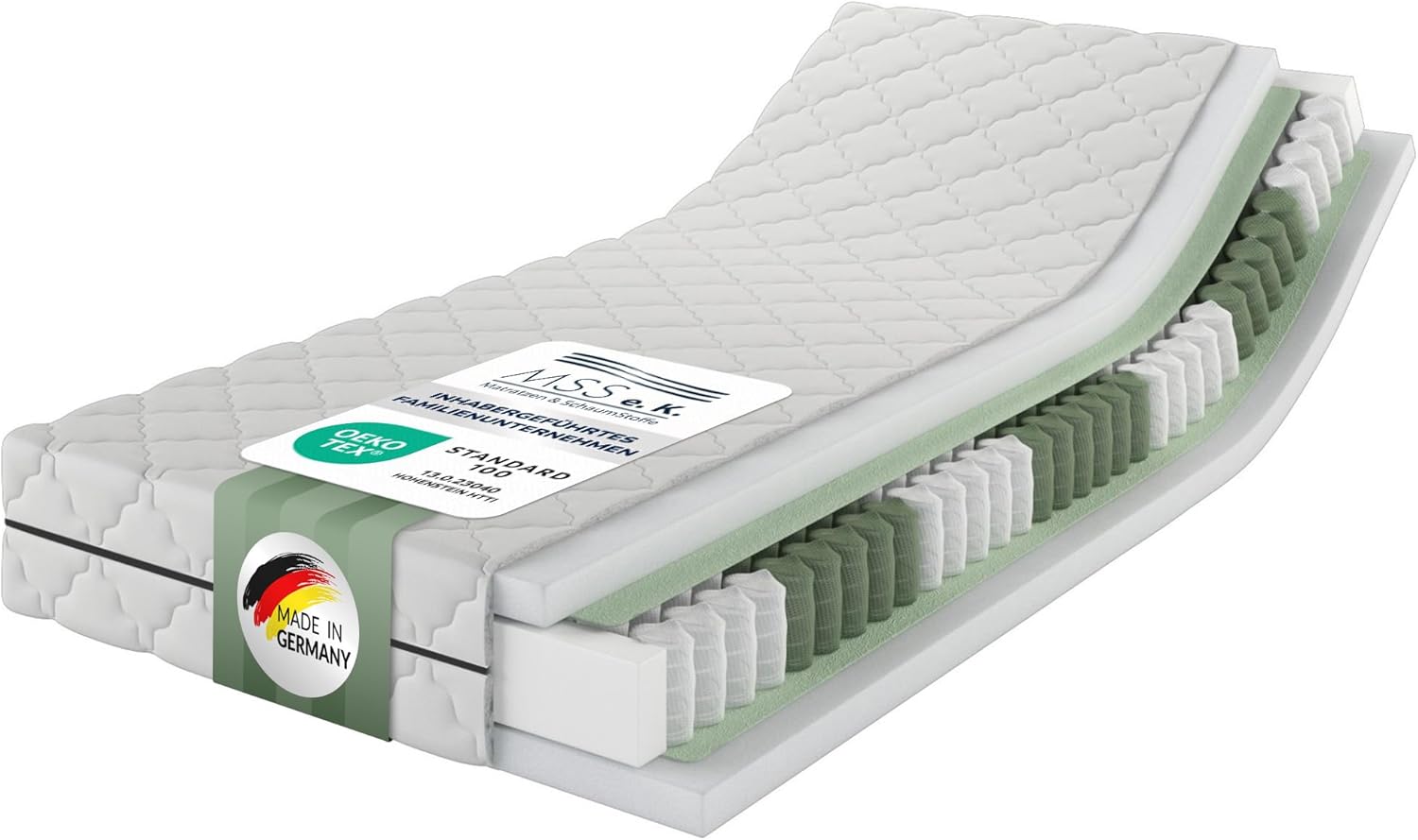 MSS e.K. Medic Taschenfederkernmatratze 130 x 200 cm H5-XL | 7-Zonen orthopädische Matratze | 20 cm Höhe (Kernhöhe 19 cm) | ergonomischer Komfortschaum | Oeko-TEX | Microfaser-Bezug | Made in Germany