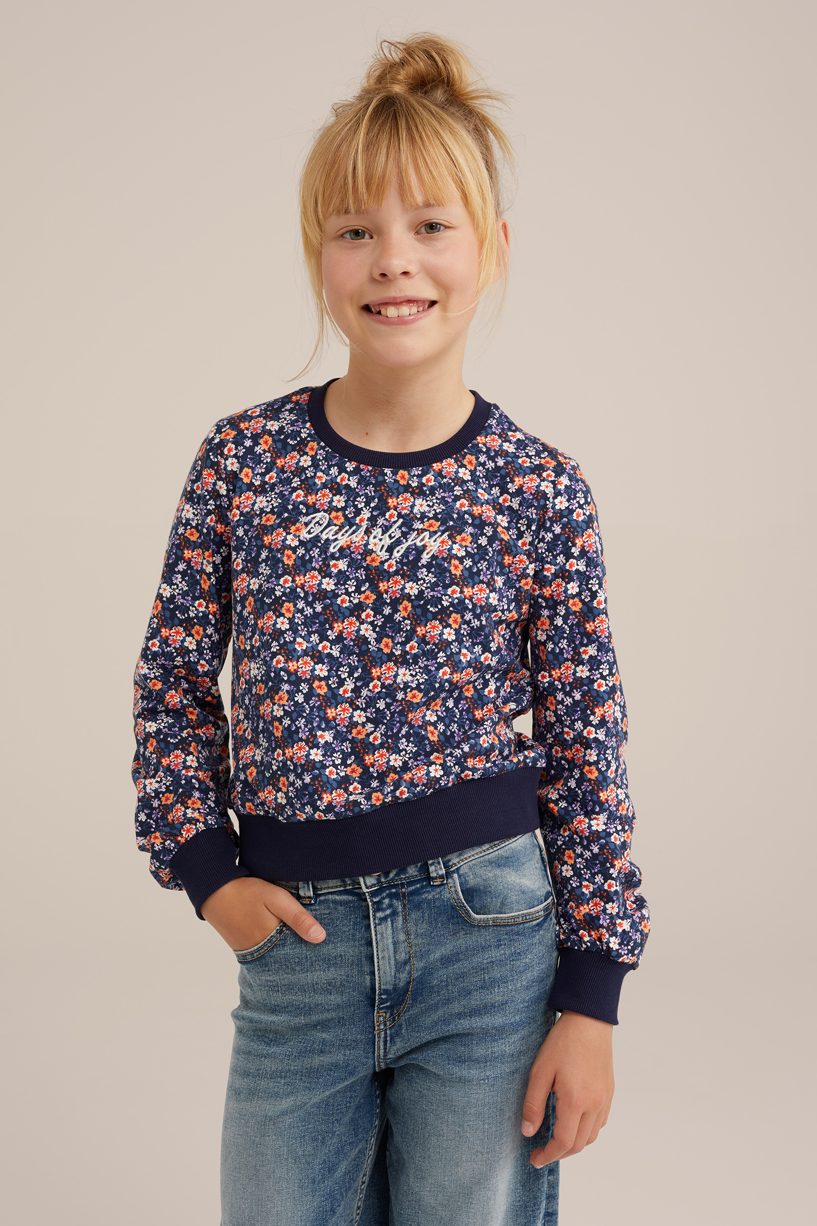 Meisjes T-shirt met dessin WE Fashion Donkerblauw