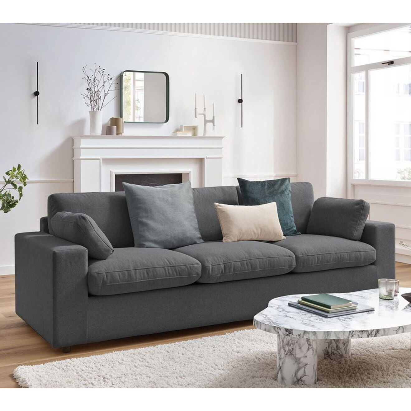 Bobochic Canapé droit fixe 3 places belair gris foncé - 250x93x80 cm