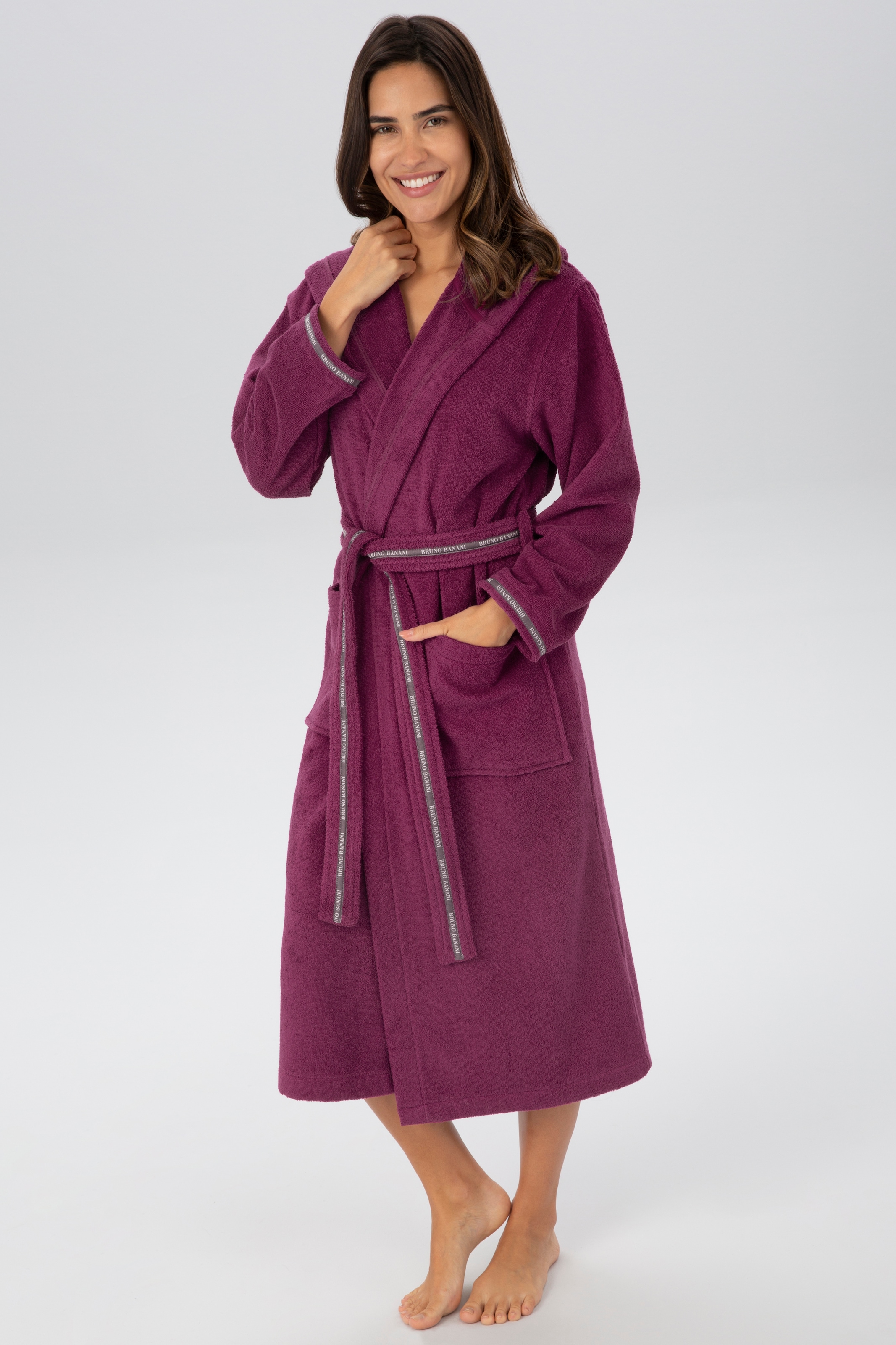 Bruno Banani Damenbademantel »Danny, ideal für Sauna & Spa, Hotelbademantel, Morgenmantel«, 1 Stk. mit Logostreifen, aus 100% Baumwolle, XS-3XL
