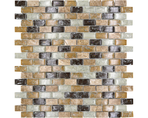 Glasmozaïek met natuursteen XIC B1153 bruin/beige 30x28,5 cm