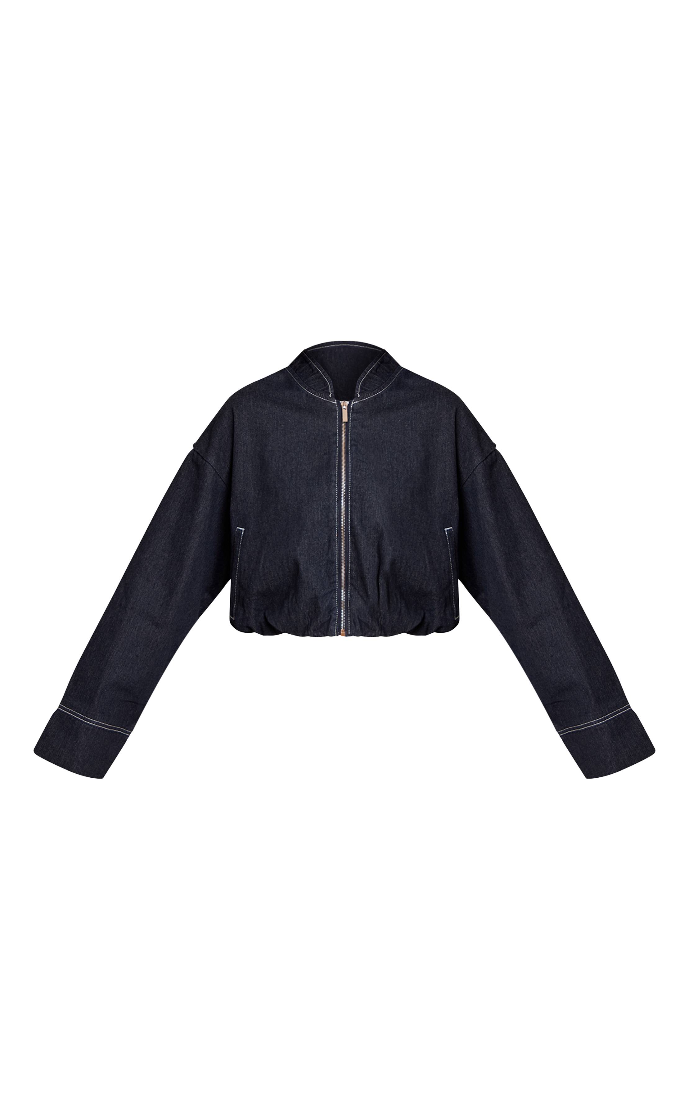 Bleu Indigo Veste Bomber En Denim Courte À Ourlet Bouffant