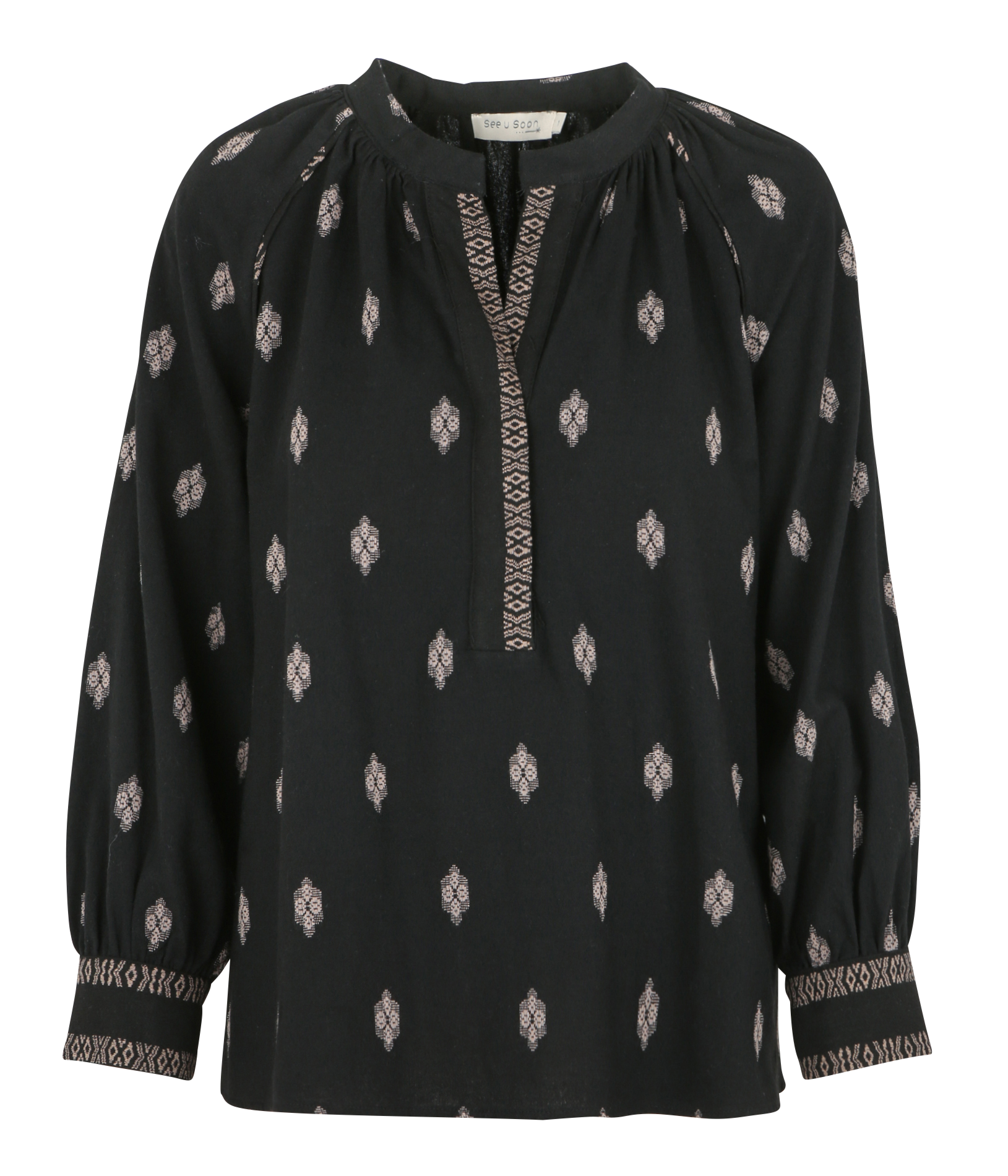Blouse droite brodée en coton | Noir