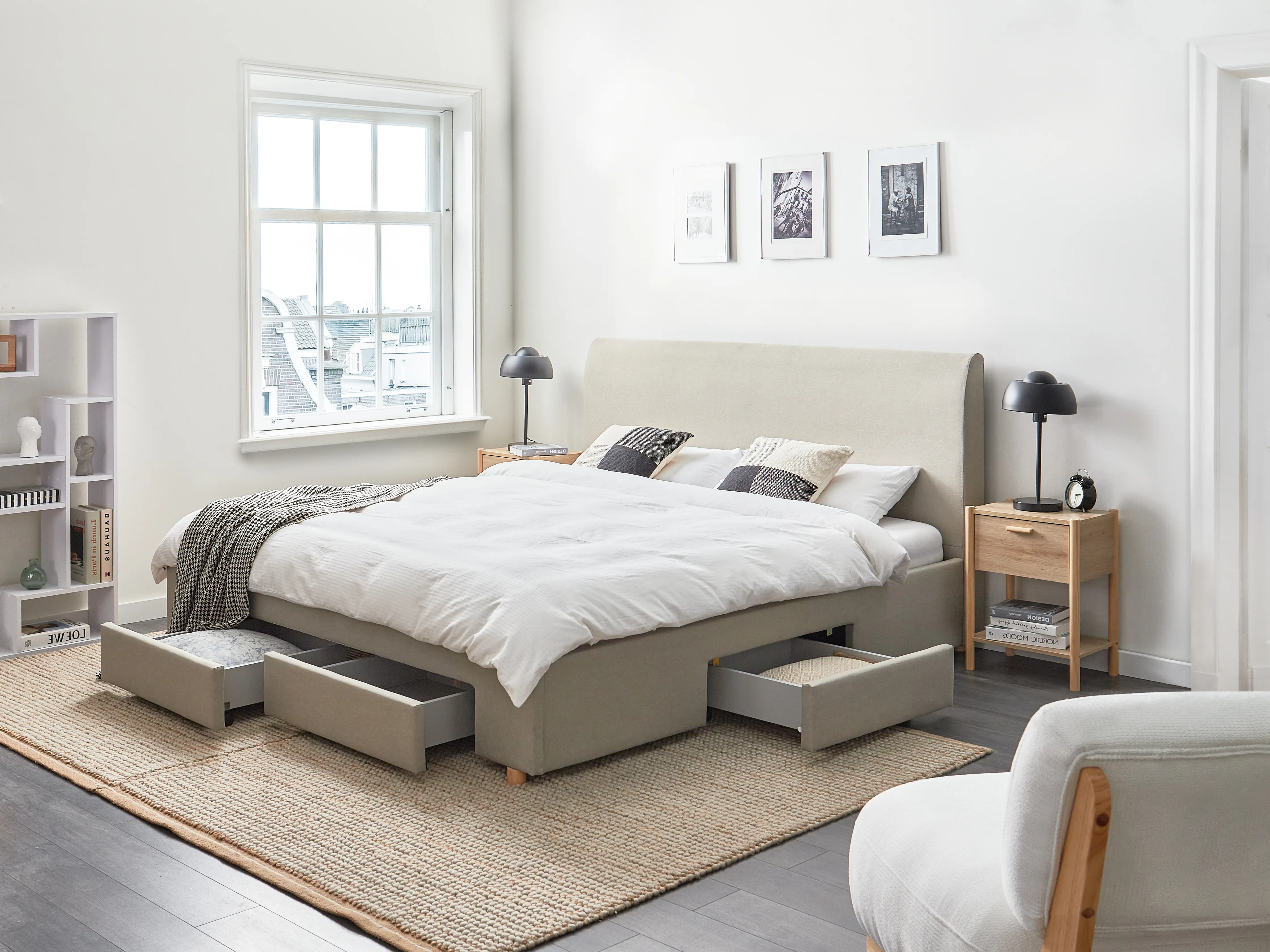 Bed met opbergladen Stof SOUTRIN 180 x 200 cm Beige