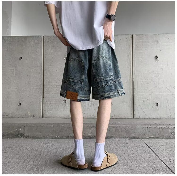 farrahces - Mid Rise Washed Denim Shorts