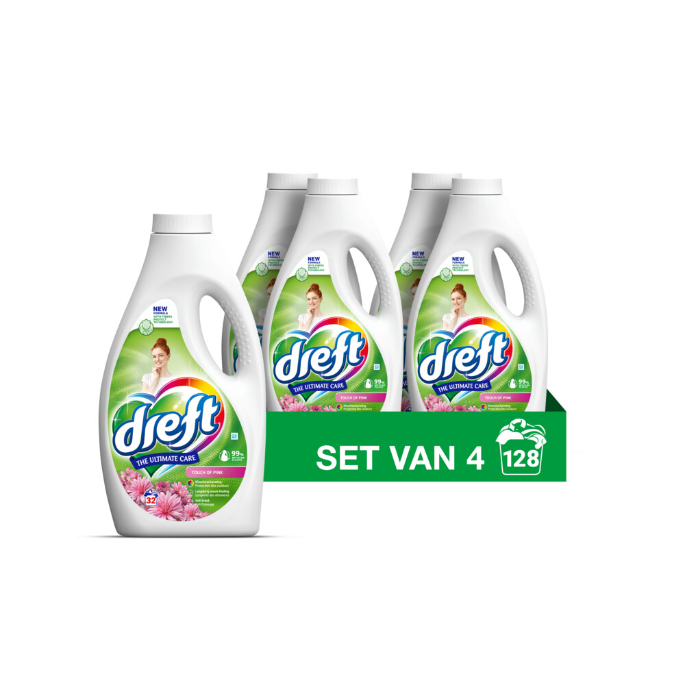4x Dreft Vloeibaar Wasmiddel Touch of Pink 32 Wasbeurten1,4 liter
