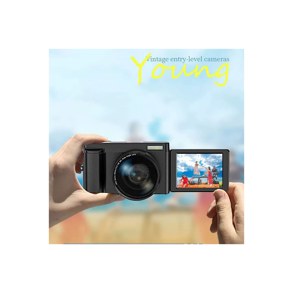 Digitalkamera 4K 48MP 3,0 tommer IPS fast fokus Sort