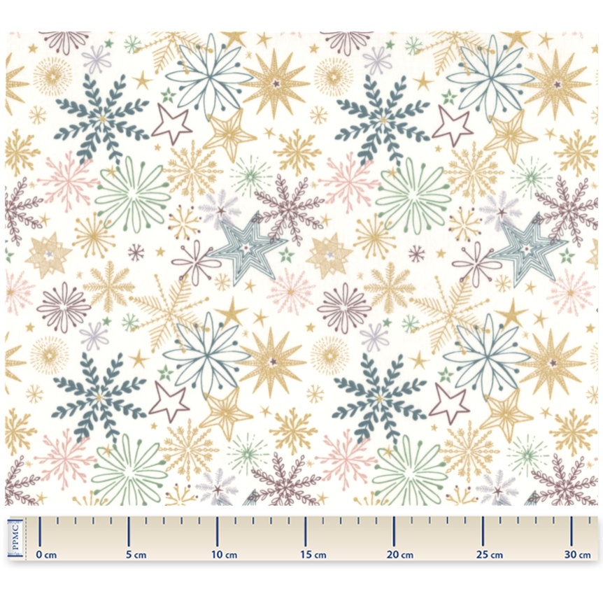 Coupon Tissu 1 M Ex2447 Étoiles De Noel Blanc Cassé