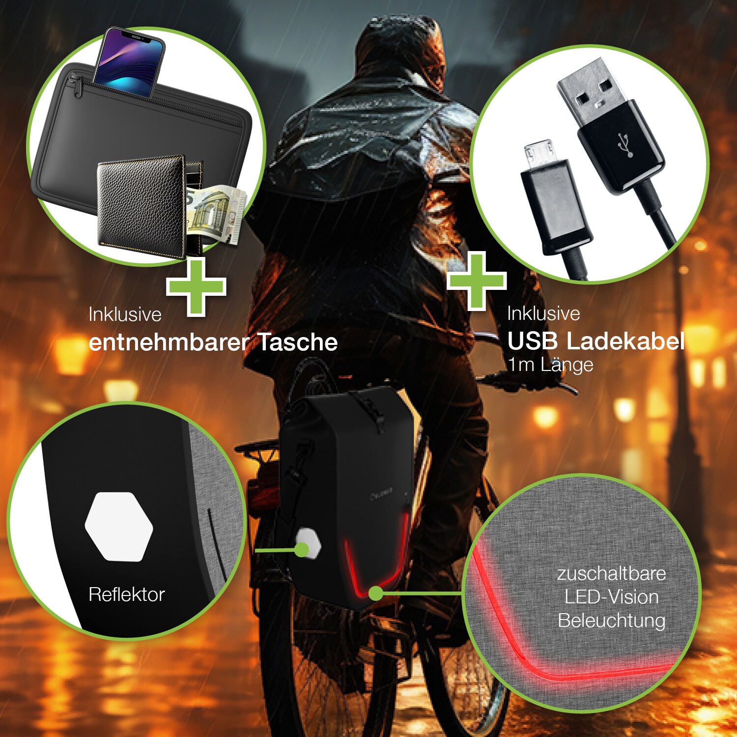 eloneo Fahrradtaschen wasserdicht mit LED 20L