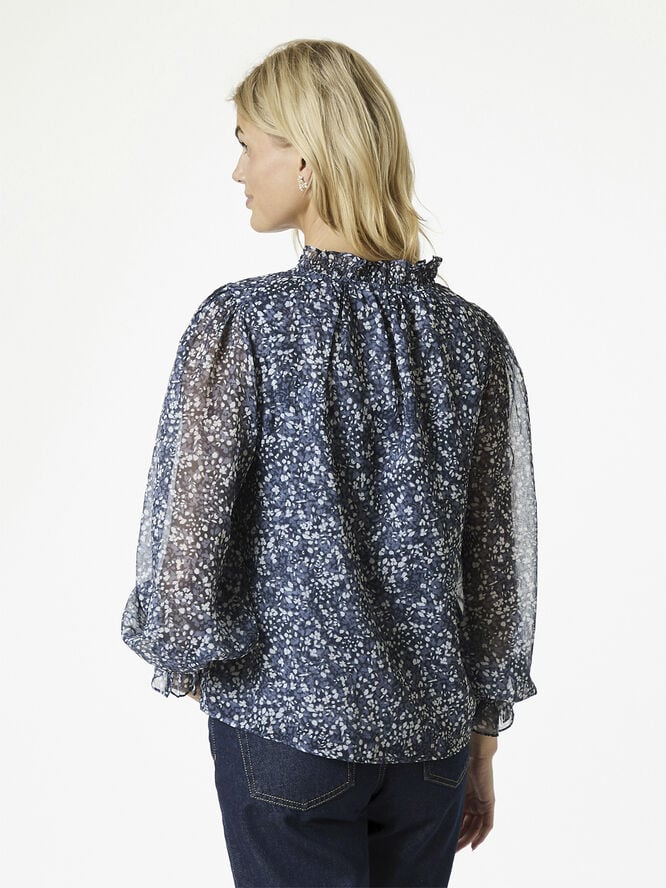 Neo Noir Leia Flower Graphic Blouse Navy