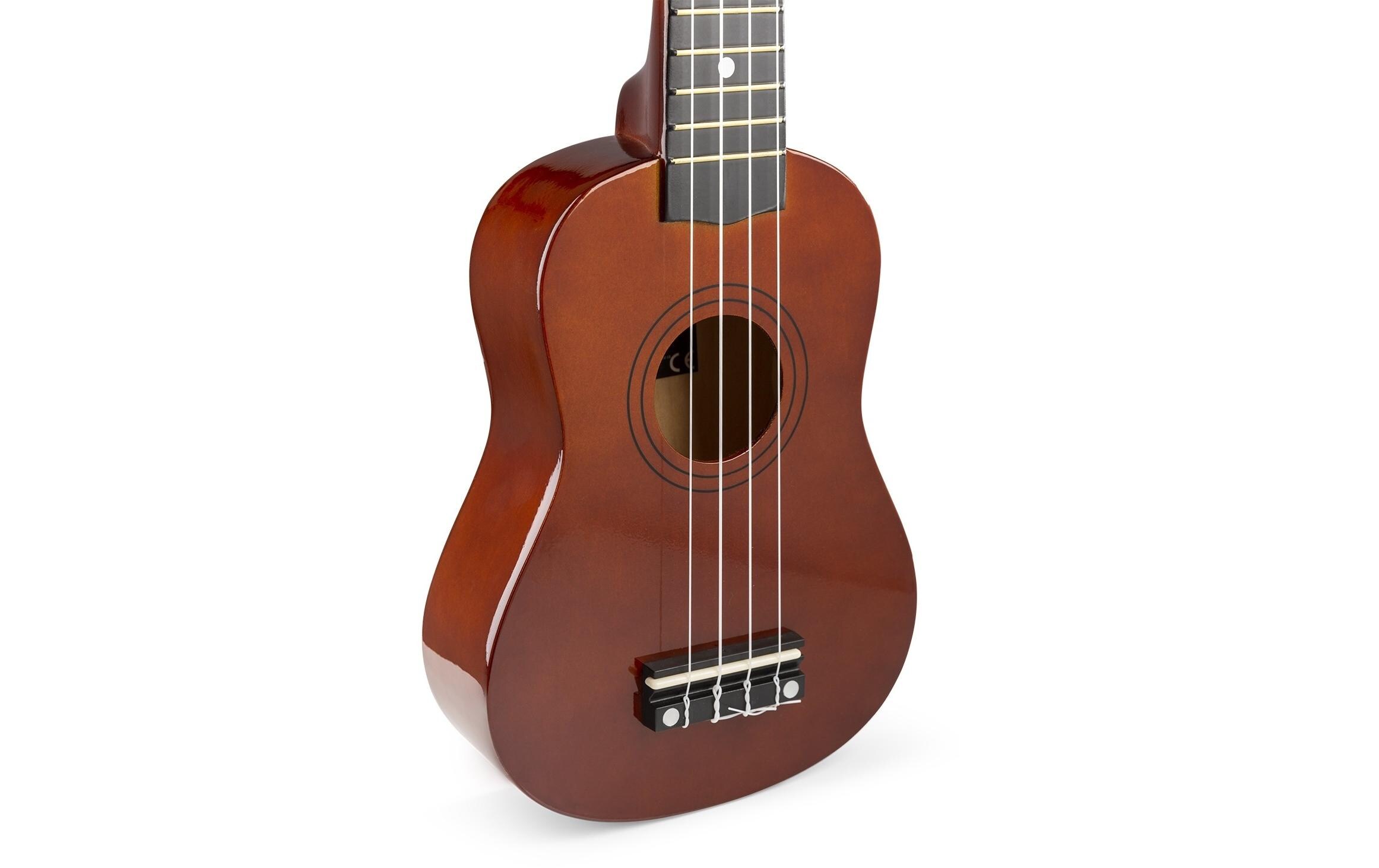 Ukulele UKEY Set Soprano Dunkel Natur 21 ZollSopranukulele mit Tasche und Zubehör