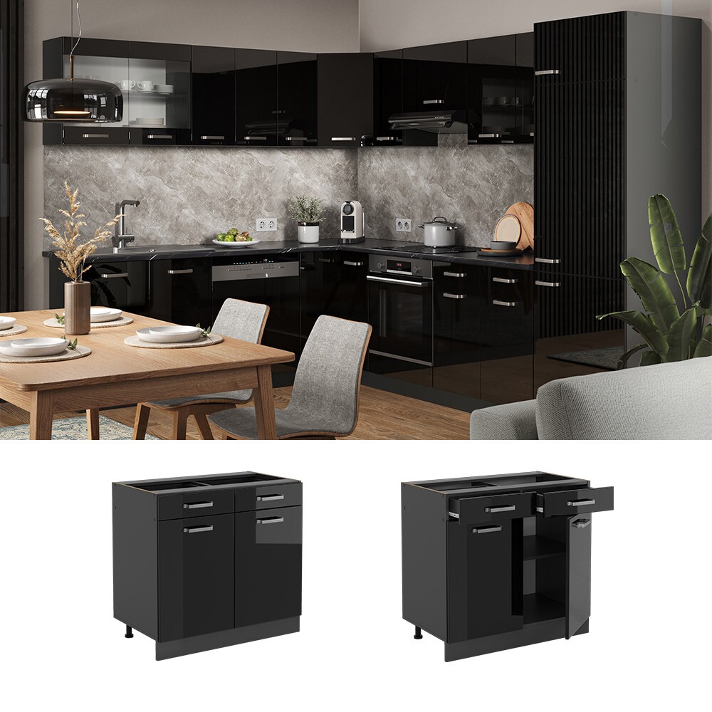 Vicco Schubunterschrank Küchenschrank R-Line Solid Anthrazit Schwarz 80 cm modern