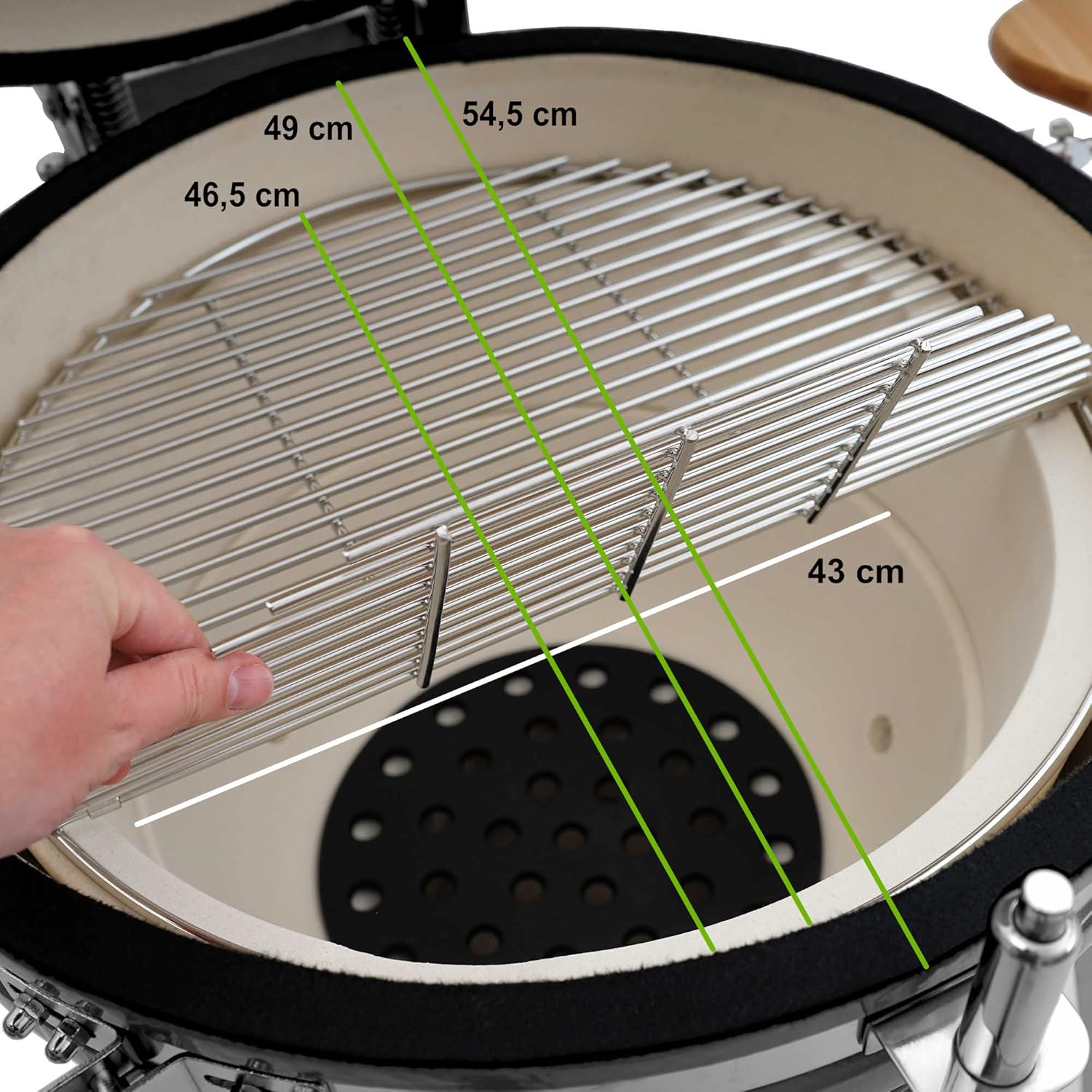 BBQ-Toro Kamado Grill Holzkohlegrill 'KURO' Ø 52 cm | Grau | Holzkohlegrill mit Bambusablage, Thermometer, Holzgriffen, Rollen | Keramikgrill rund, Ceramic Grill Ei, Grillofen, Kamado mit Ablage