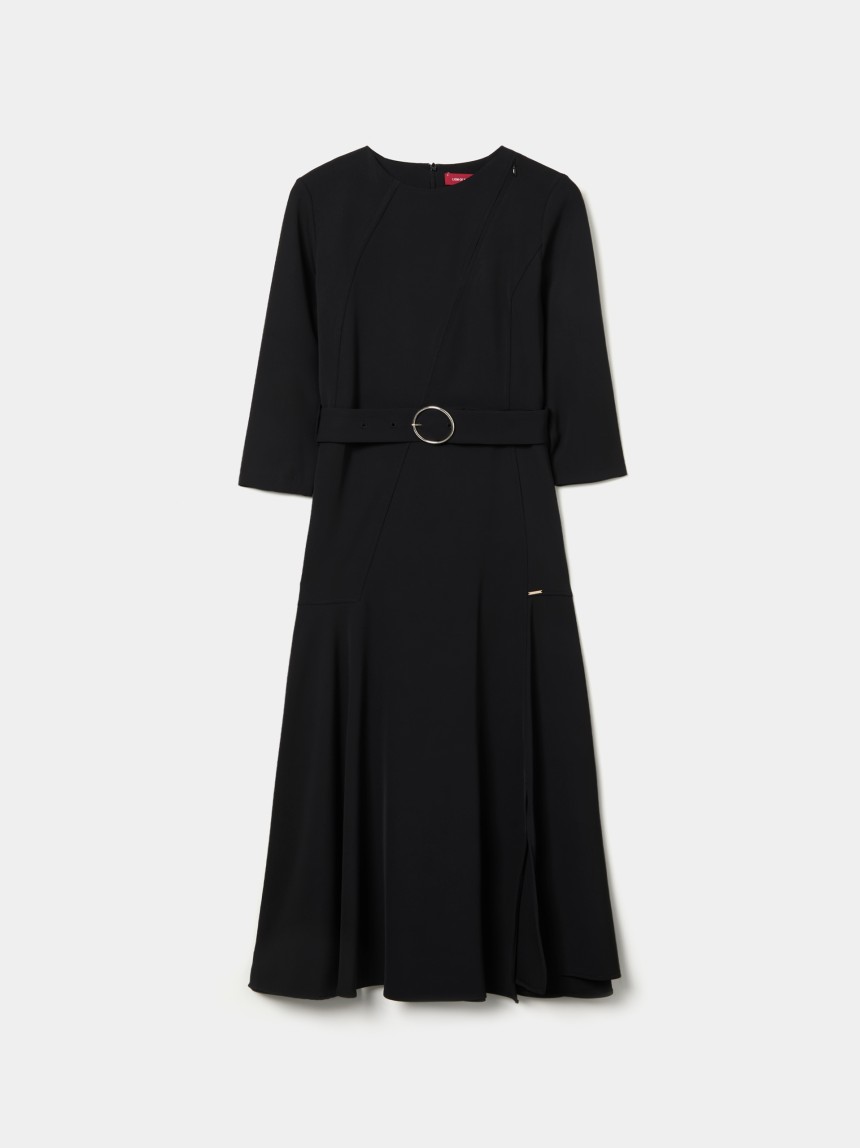 Vestido de malha comprido com cinto