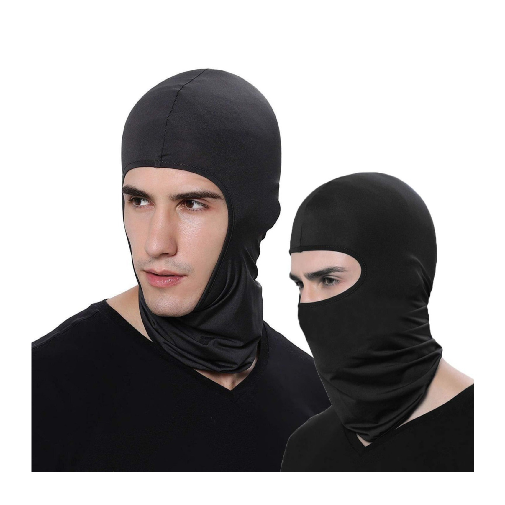 (2er Set) Multifunktionelle Thermo Fleece Mütze Sturmhaube Wintersport (Motorrad / Ski / Fahrrad) - Schwarz