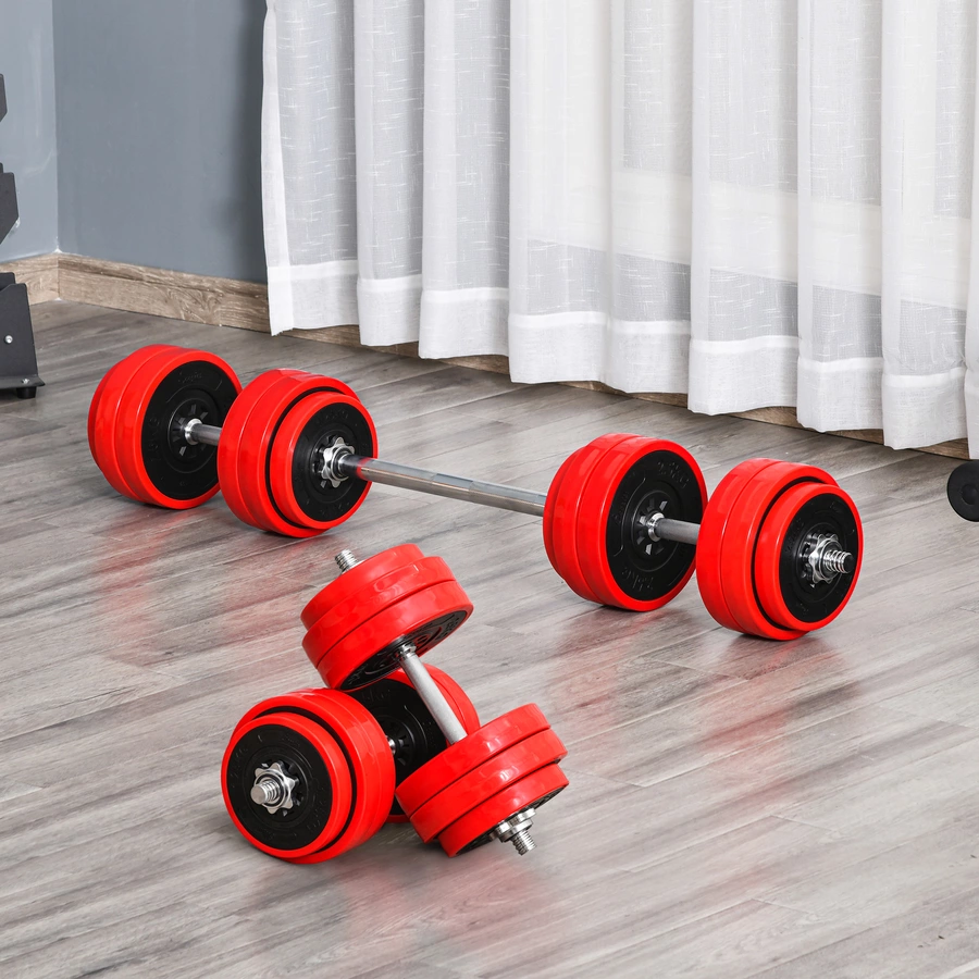 HOMCOM Hantel-Set 2-in-1 Verstellbare Hantel Rot