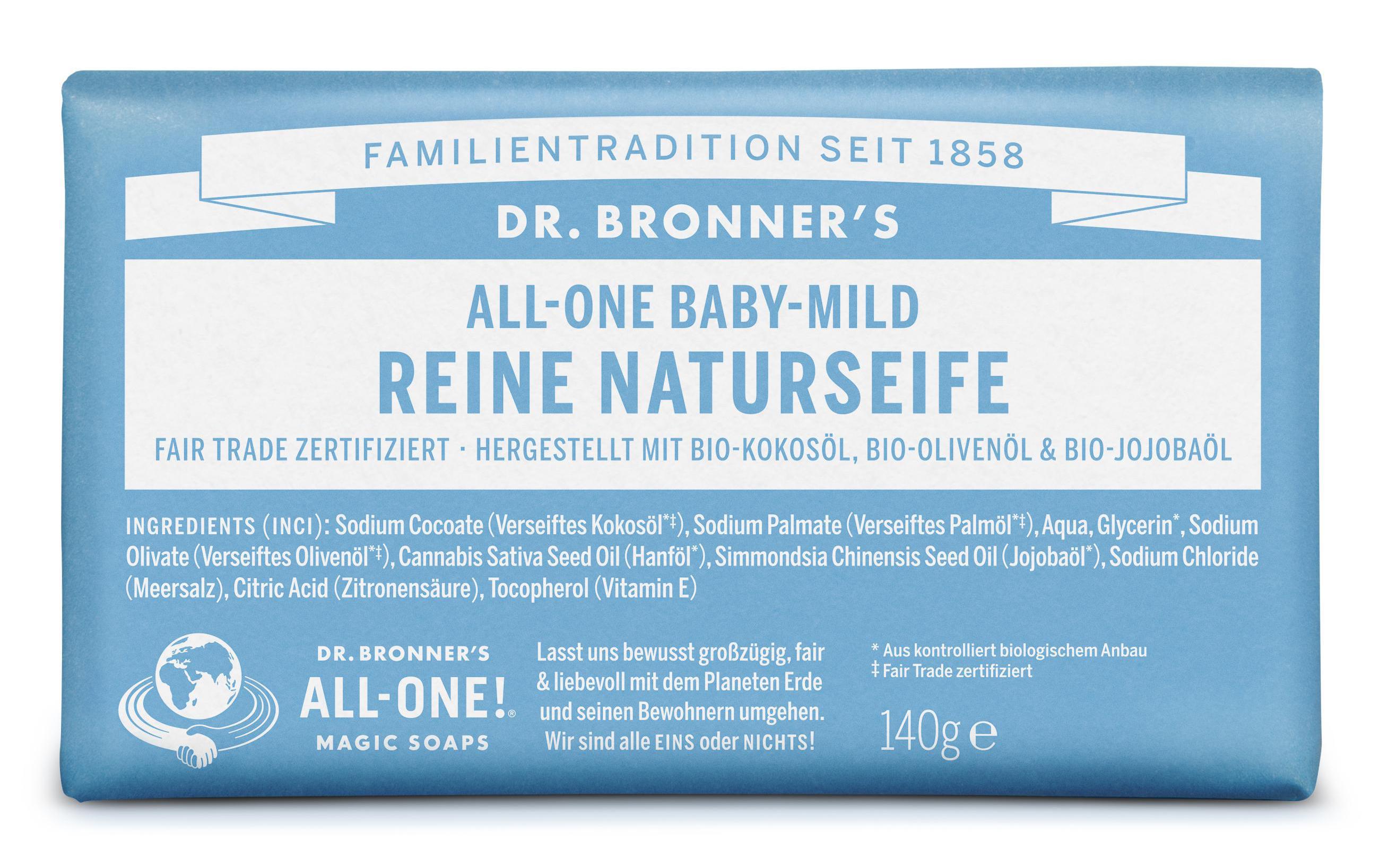 Seife All-One Bar Baby Mild 140 gNatürliche Fair Trade Pflegeseife mit Bio Kokosnussöl ohne Duftzusatz für empfindliche Haut