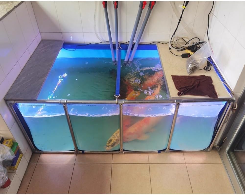 Großer Fischteich für die Koi-Zucht, oberirdisches Aquariumbecken mit transparentem Fenster und Stahlrahmen, einfach aufzustellender Wassertank (200 x 100 x 71 cm)
