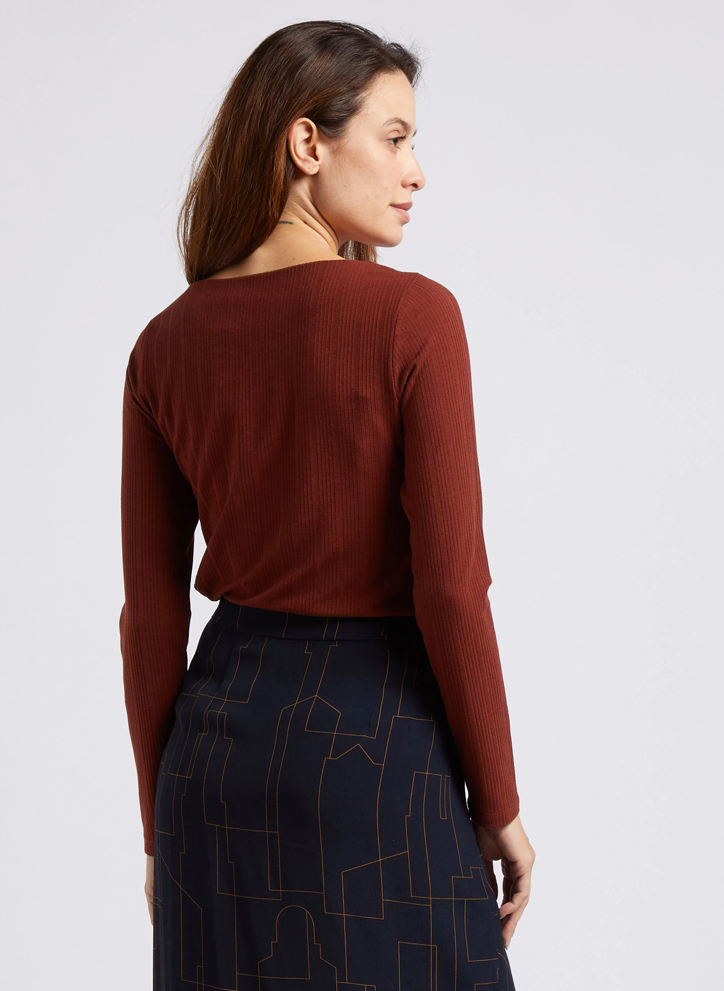 Tee-shirt droit col bateau | Marron
