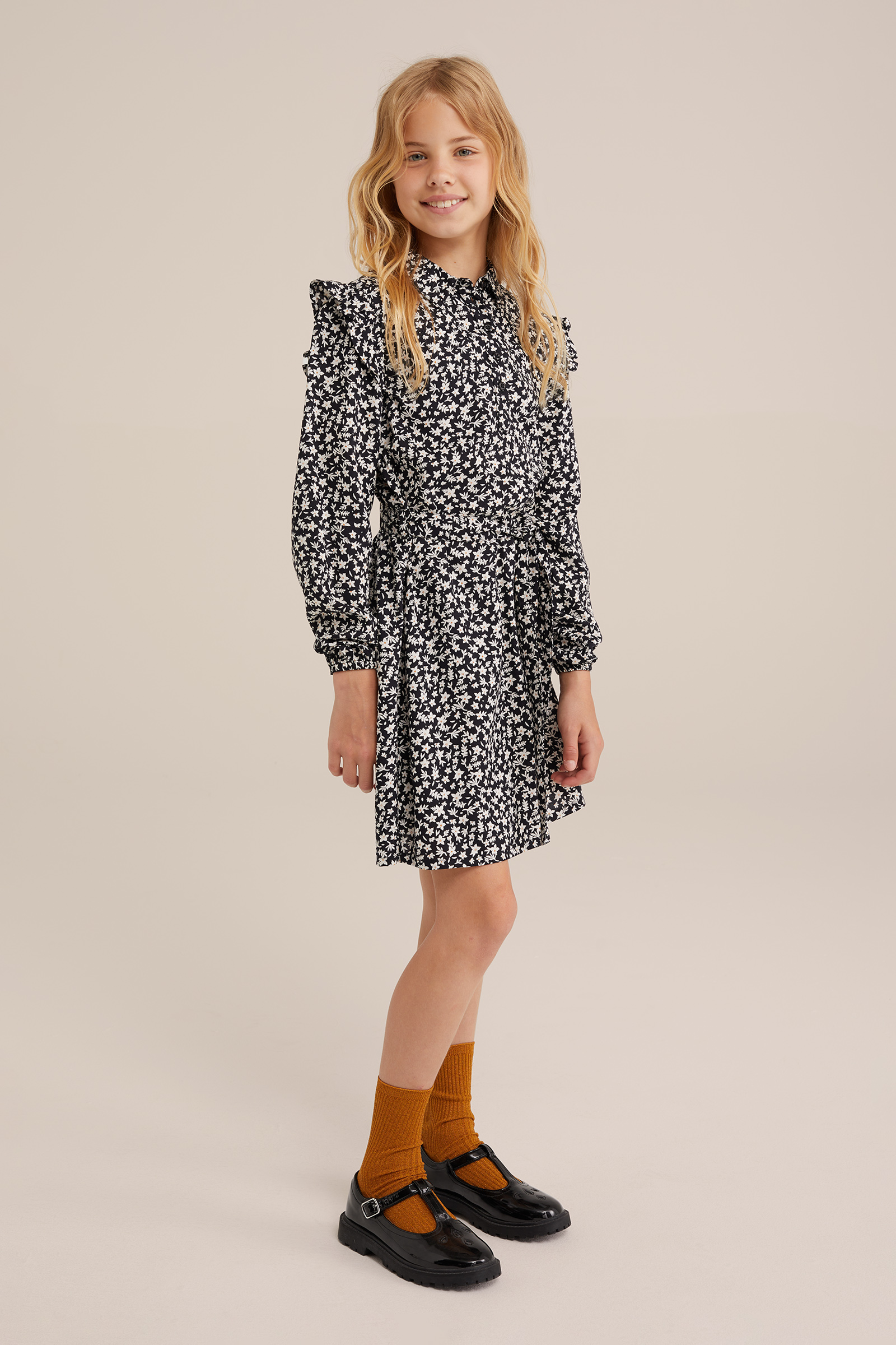 Meisjes jurk met dessin WE Fashion Zwart
