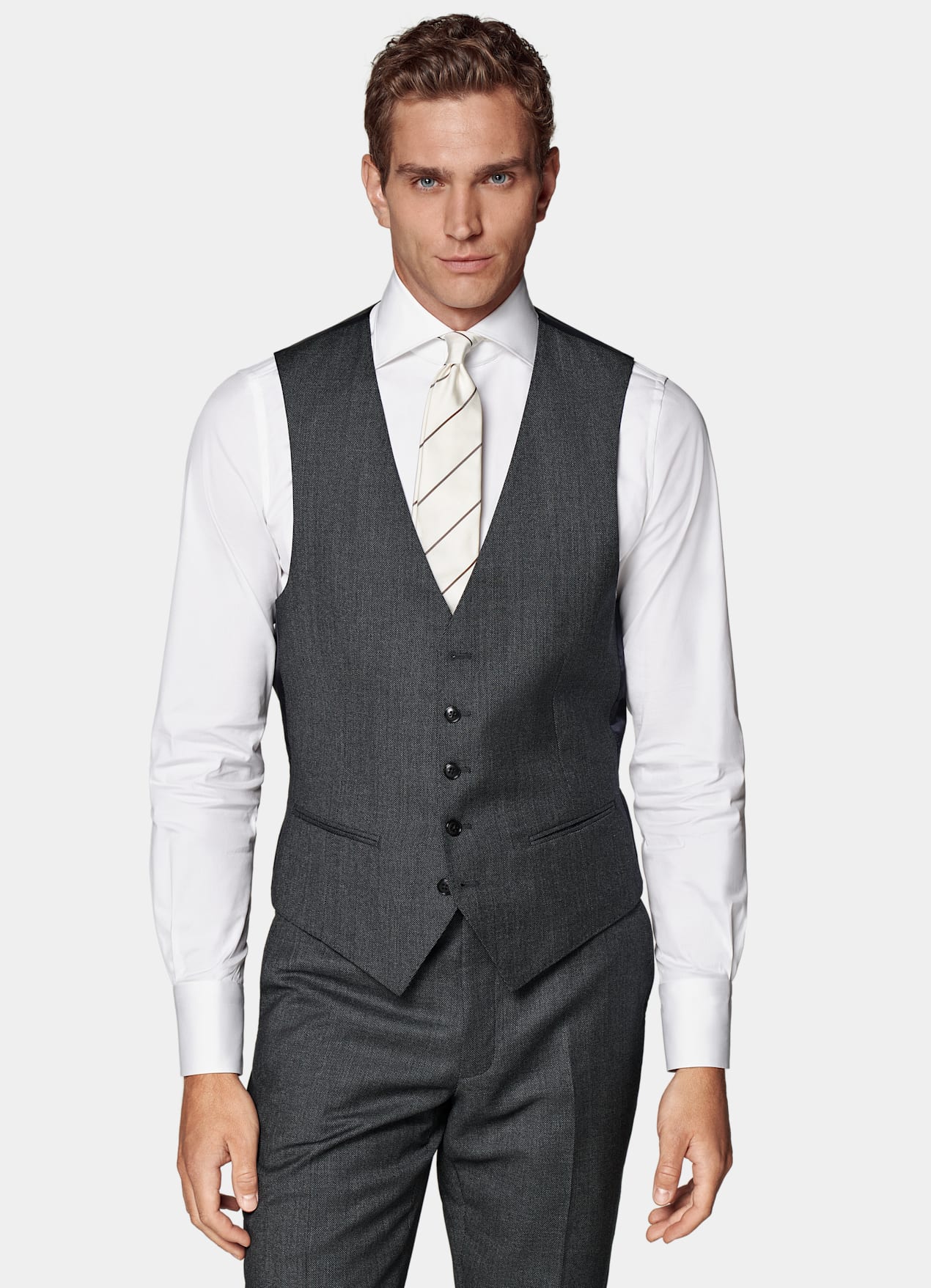 Gilet de costume gris foncé œil-de-perdrix