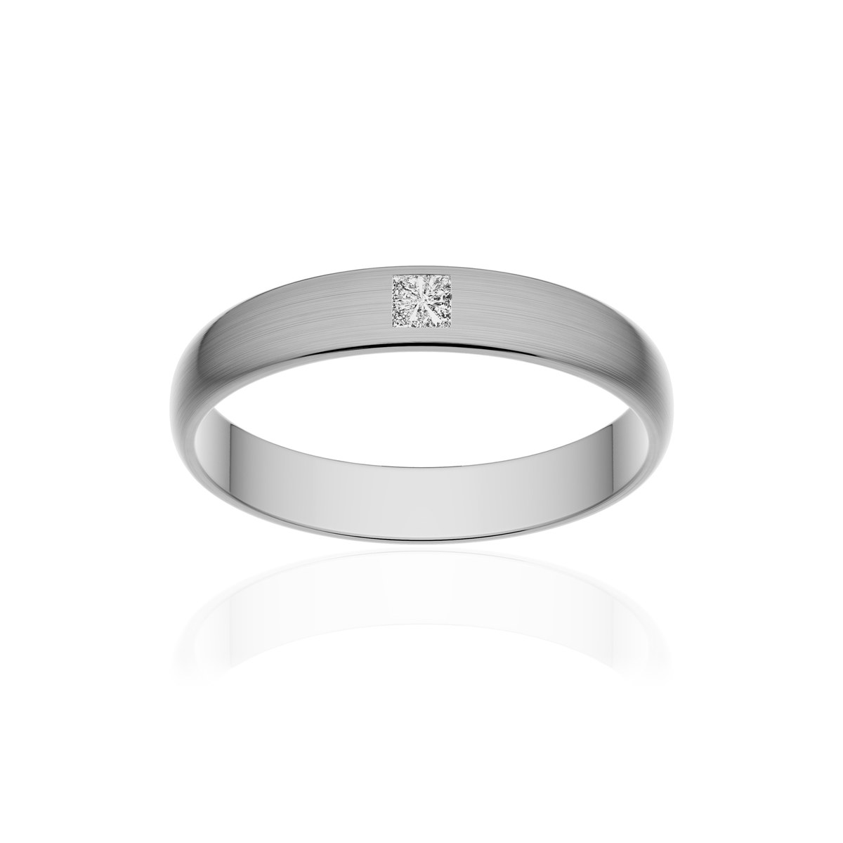 Alliance platine 950 brossé demi-jonc 3,5 mm diamant princesse