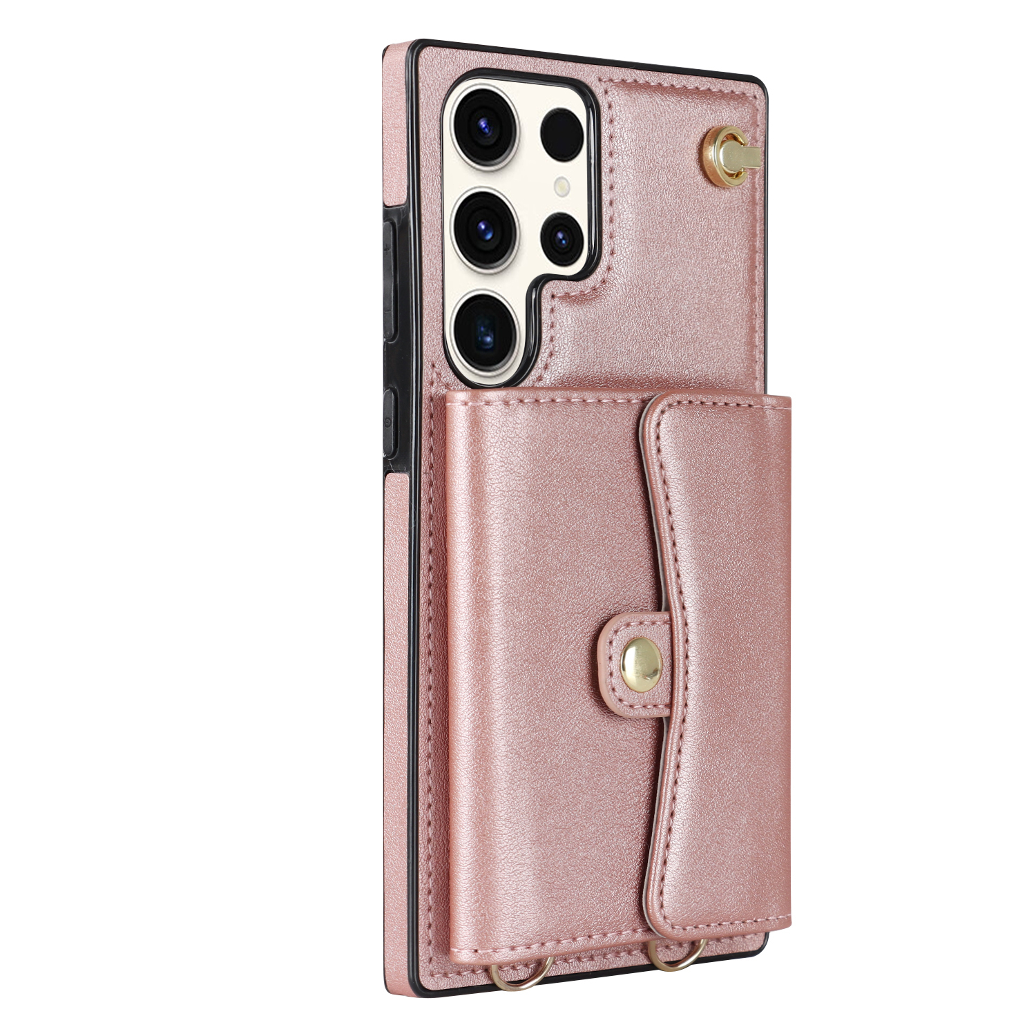 Samsung Galaxy S23 Ultra 5G Necklace Leder Schutz Hülle mit Kartenfach   Handykette (140cm) - Roségold