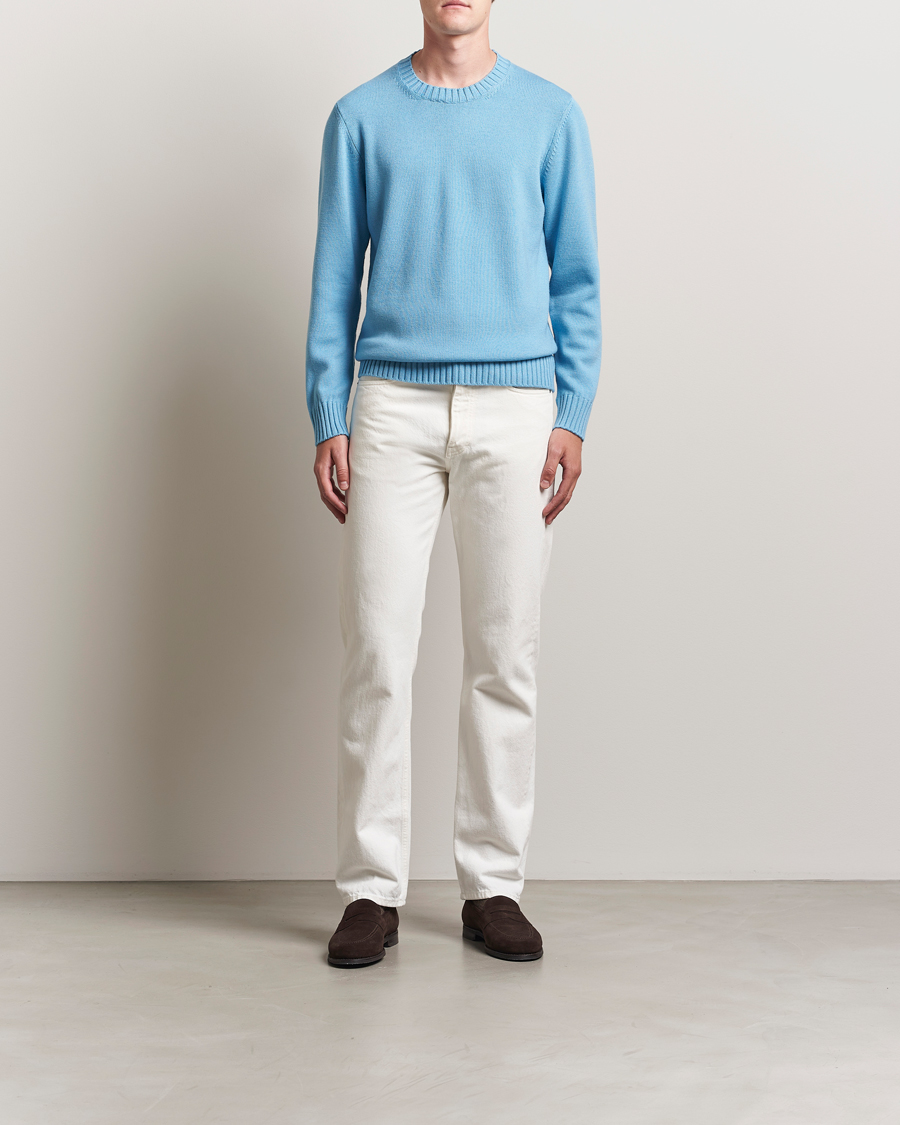 Piacenza Cashmere Brushed Wool Crew Neck Sky Blue
