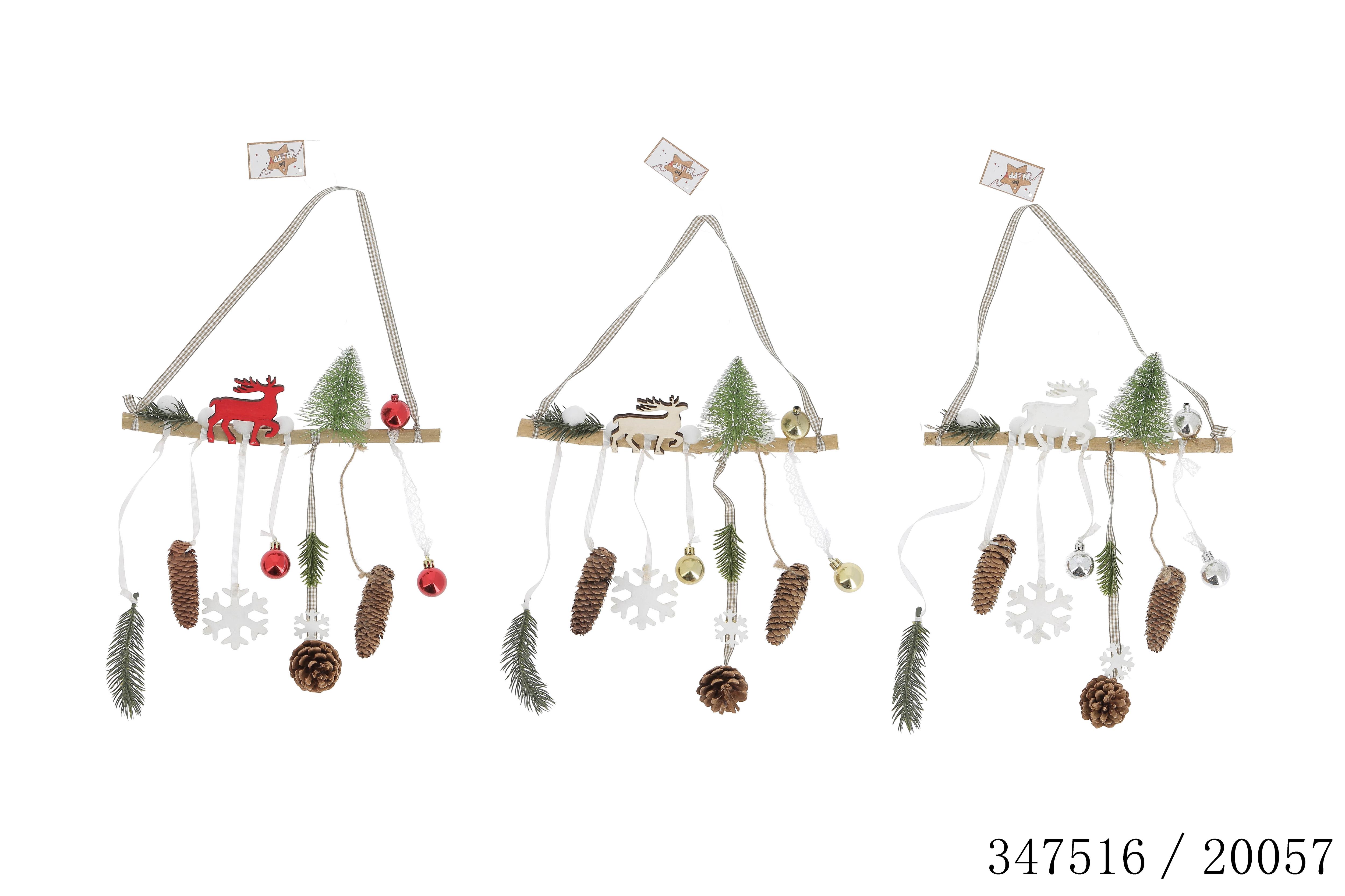 SUSPENSION BOIS CERF BOIS ROUGE ET BLANC 30X7X30CM