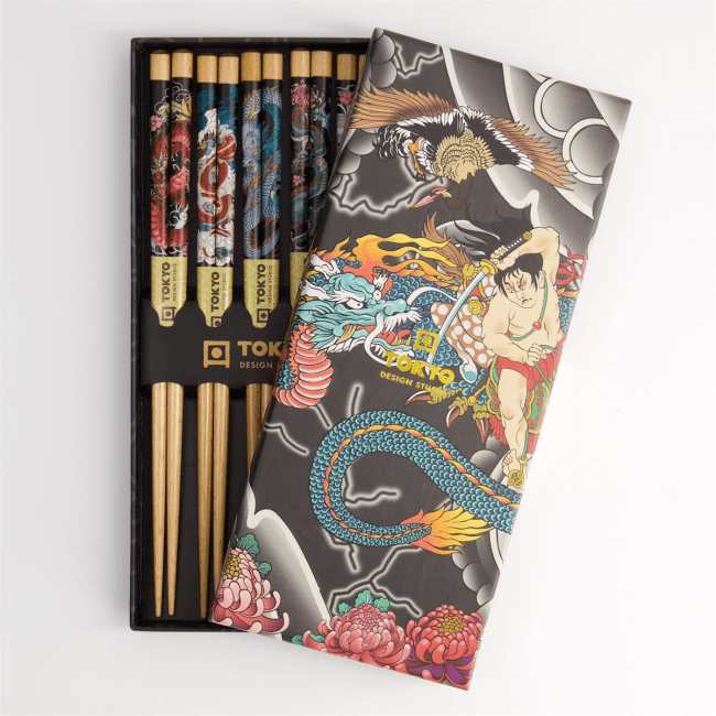 Tokyo Eetstokjes Geschenkset /5 Yakuza Blauwe Draak