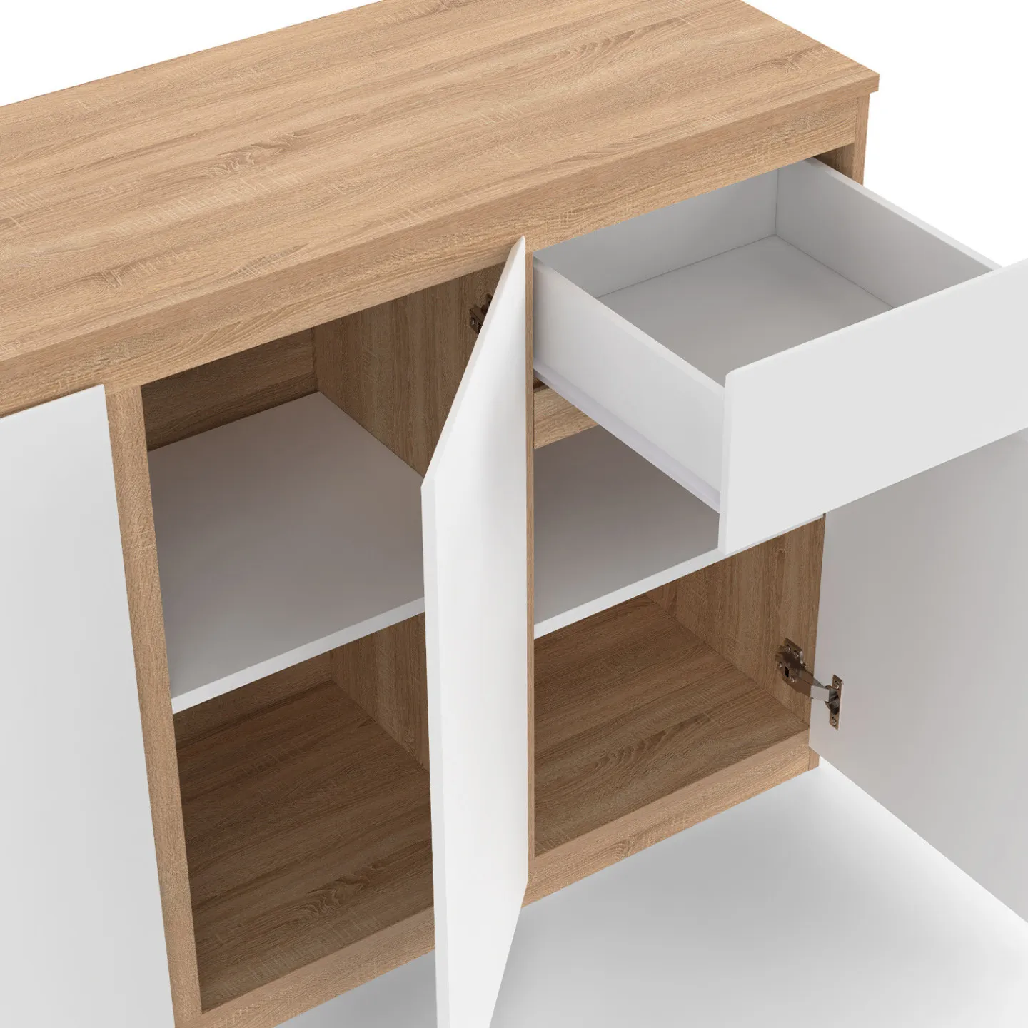 Buffet 100 cm TOMI 3 portes et 1 tiroir blanc et bois