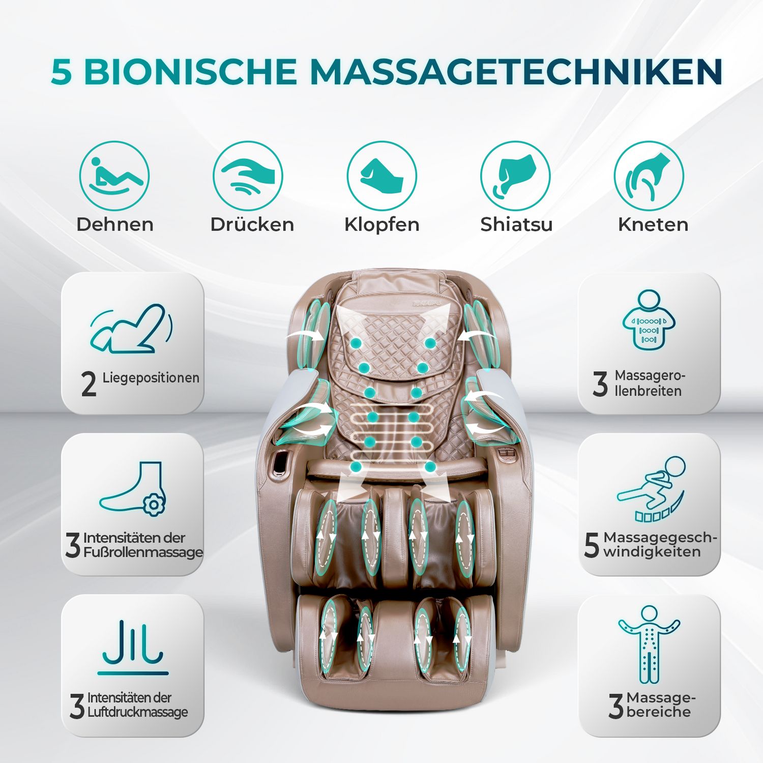 NAIPO Massagesessel Shiatsu Zero-Gravity Massagestuhl Wärmetherapie 3D Surround-Sound USB