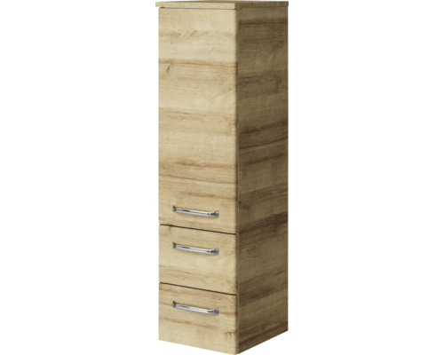 Pelipal Kumba badkamermeubelset (B x H x D): 137 x 200 x 50 cm, frontkleur: Riviera eiken, 5-delige set inclusief witte mineraalstenen wastafel, halfhoge kast en onderkast (artikelnr. 99.770126472)