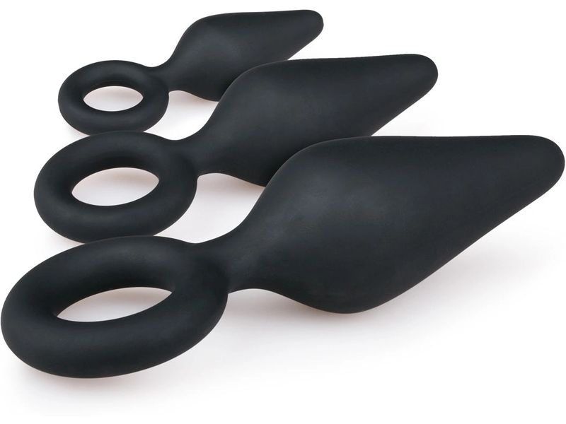 Easytoys Buttplugs mit Rückholring Set Schwarz Sexspielzeug Kollektion für die anale Stimulation