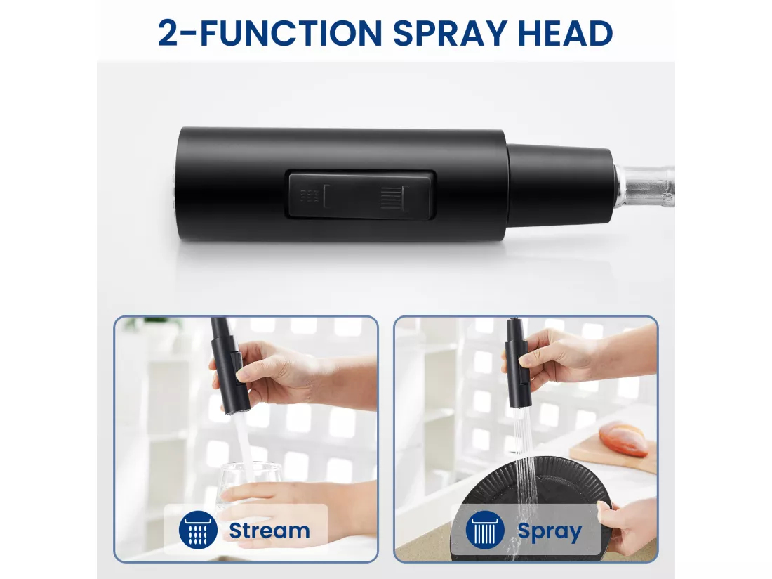 Cecipa max Mitigeur Cuisine à Ressort avec 2 Modes de Sortie D'eau Mitigeur Evier avec Douchette Extractible Robinet Pivotant à 360° Noir EU Modèle