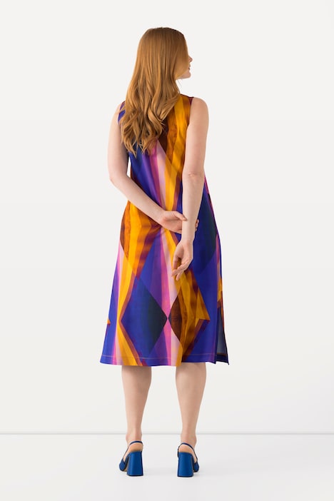 Slinky-Midikleid, geometrisch, V-Ausschnitt, ärmellos