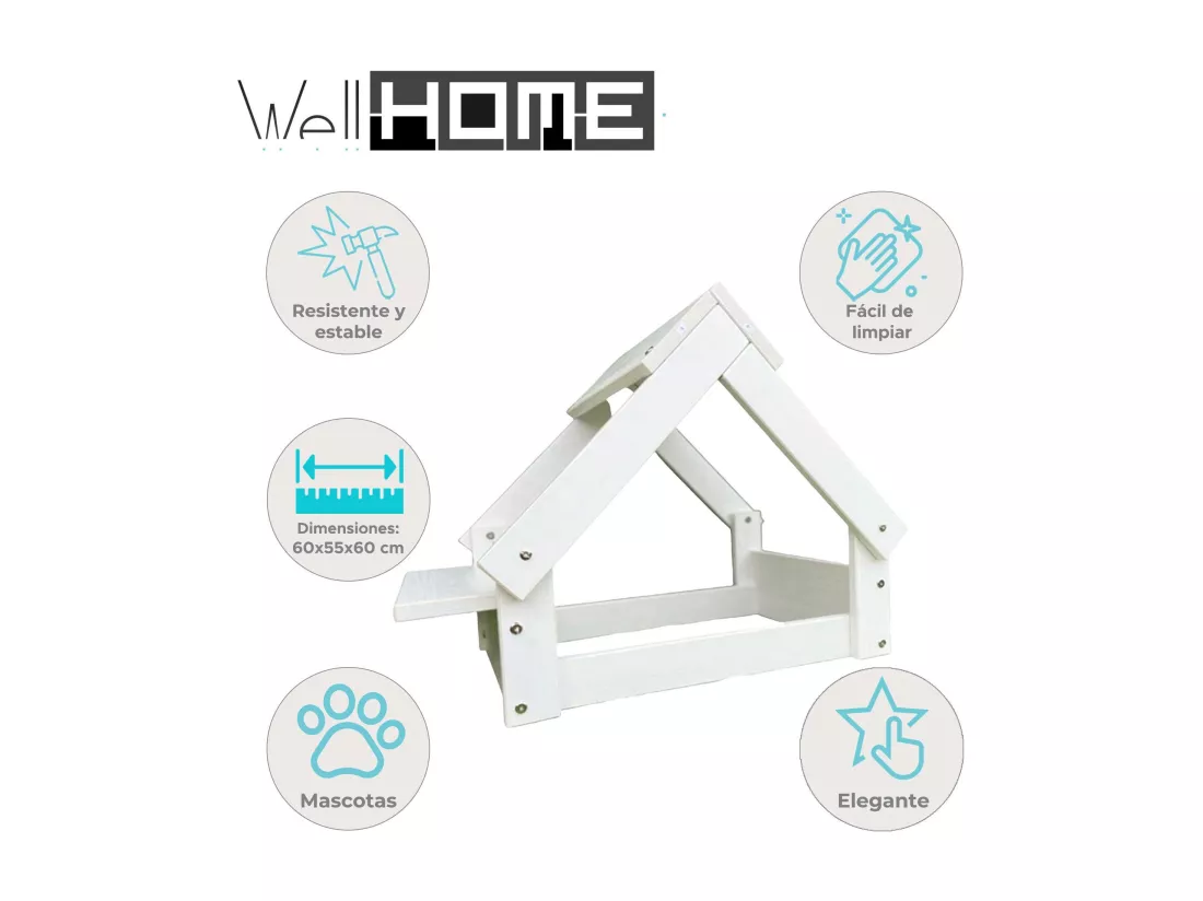 Niche d'intérieur Well Home, structure en bois avec support de gamelle, blanc