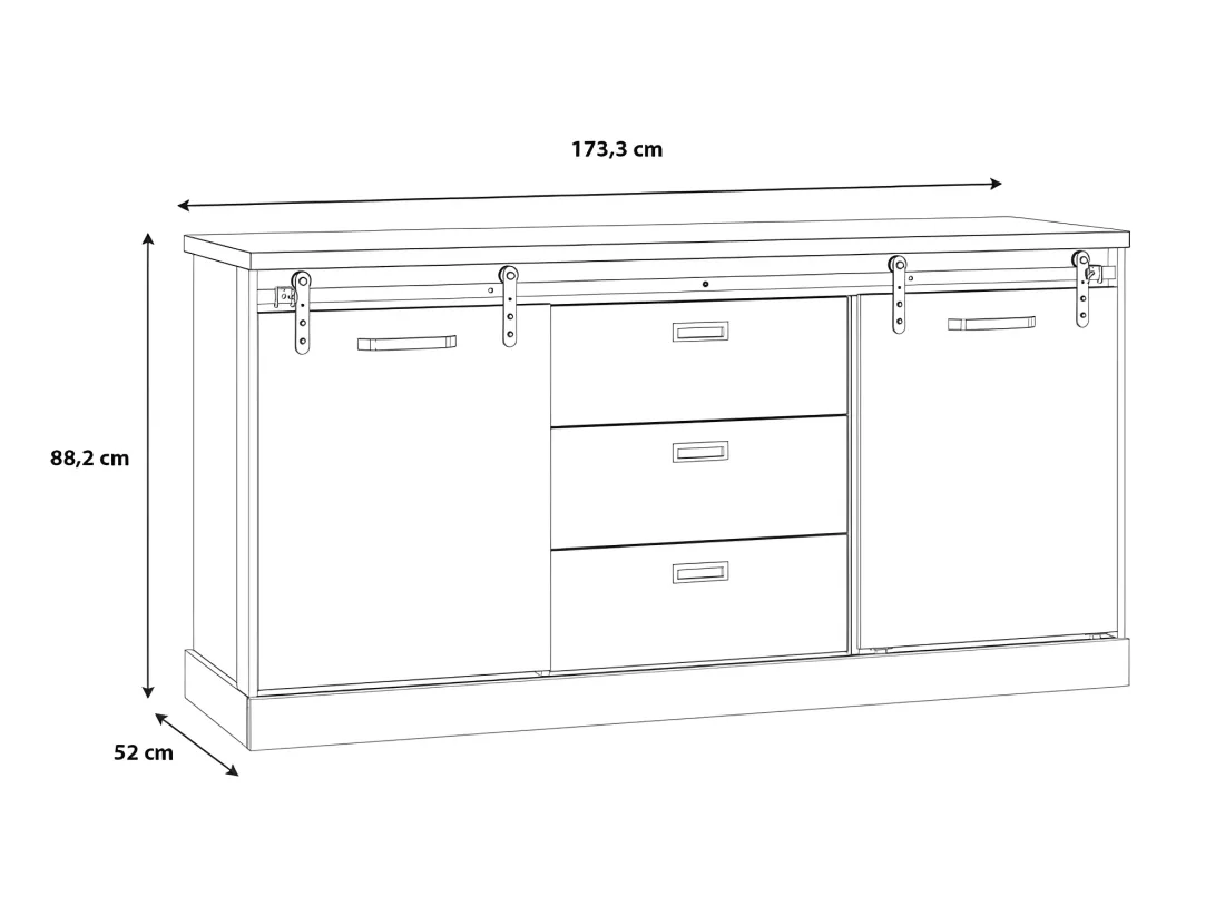 Buffet 174 cm 2 portes coulissantes 3 tiroirs décor chêne noir - FARM