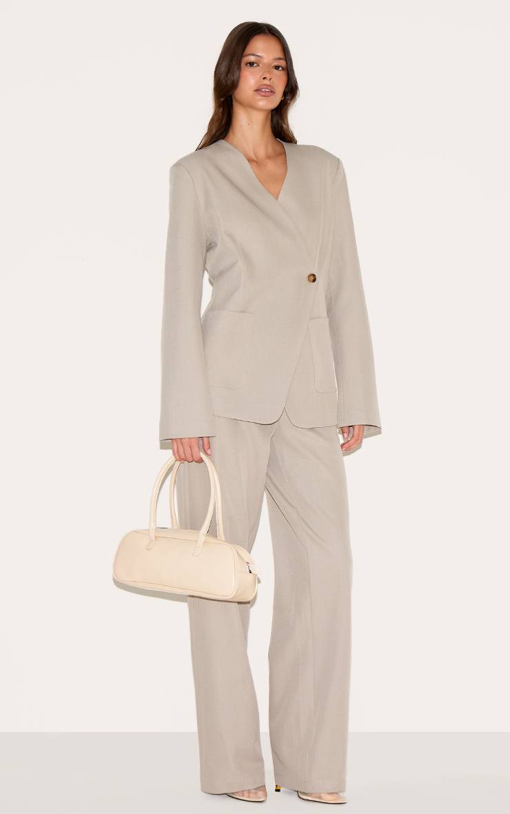 Sable Blazer Asymétrique Ajusté En Tissu Tissé