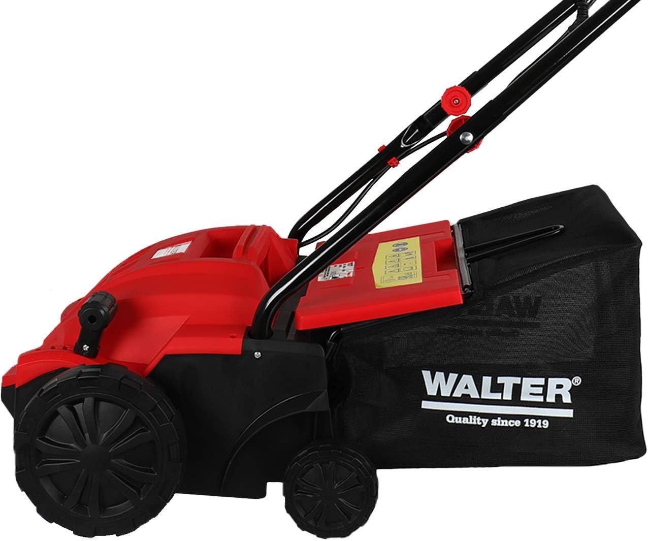 WALTER 2 in 1 Elektro Vertikutierer und Rasenlüfter 1500 W, Arbeitsbreite 320 mm, 4- stufige Höhenverstellung, großer Fangkorb, ideal für Flächen bis zu 400 m², inkl. Beutel mit Montagematerial