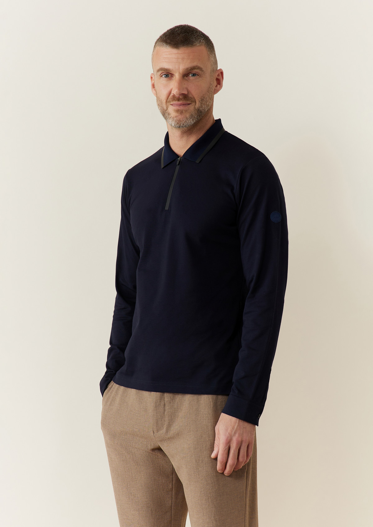 Polo Perspicace en coton mélangé uni bleu marine