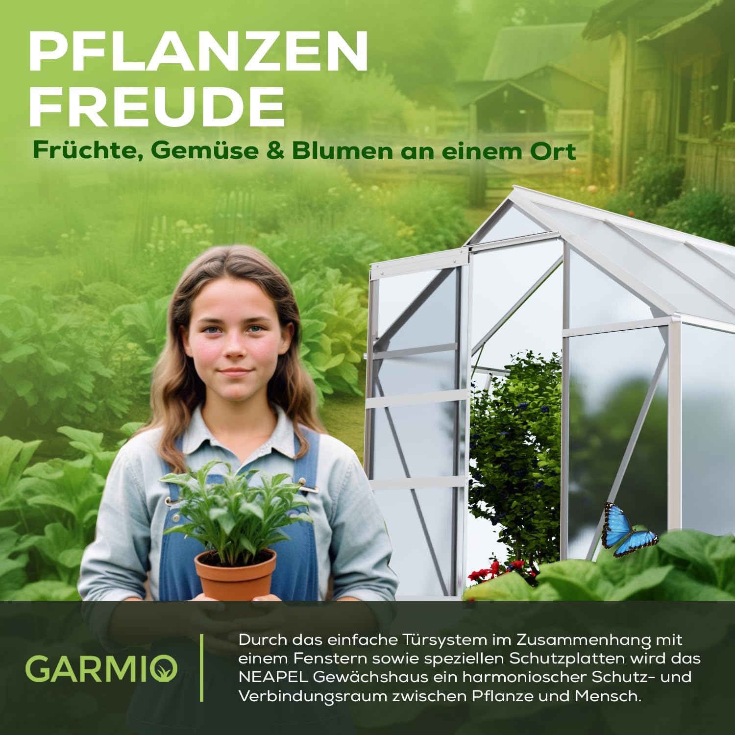 Gewächshaus Neapel 250x190cm für den Garten, Alu Frühbeet inklusive Fundament, 2 Dachfenster Treibhaus Aufzucht Pflanzenhaus Tomatenhaus 4,75m² UV-Schutz