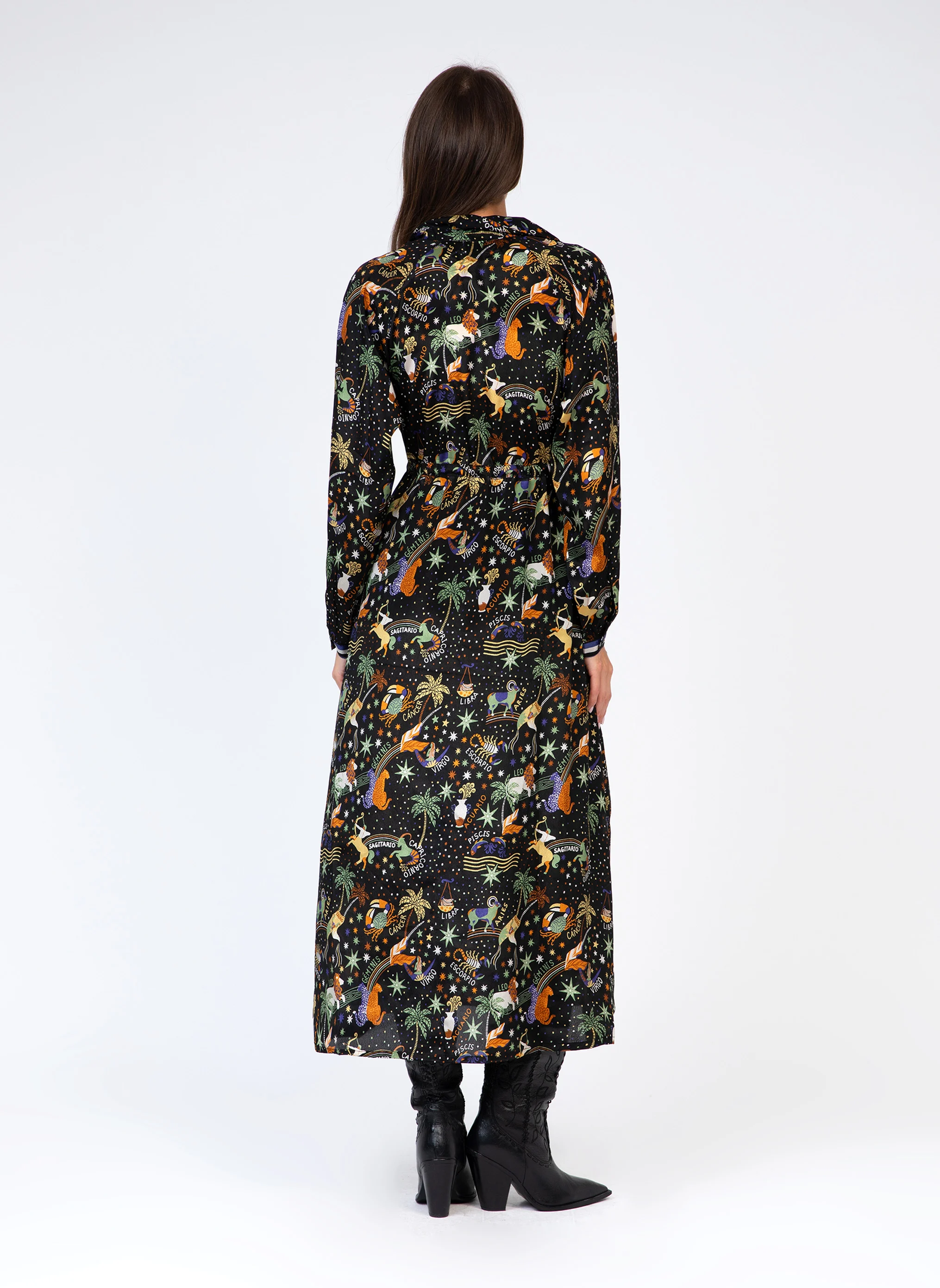 OSALLY - Robe midi col chemise à imprimé léopard | Multicolore